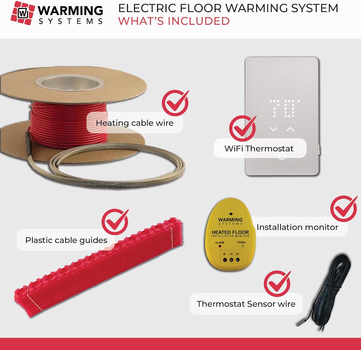 240 Sqft 240V Electric Radiant Floor Heating Kit – Includes Heating Cable, WiFi-LED Thermostat, Sensor, Cable Guides, Installation Monitor and Under Tile Heated Floors