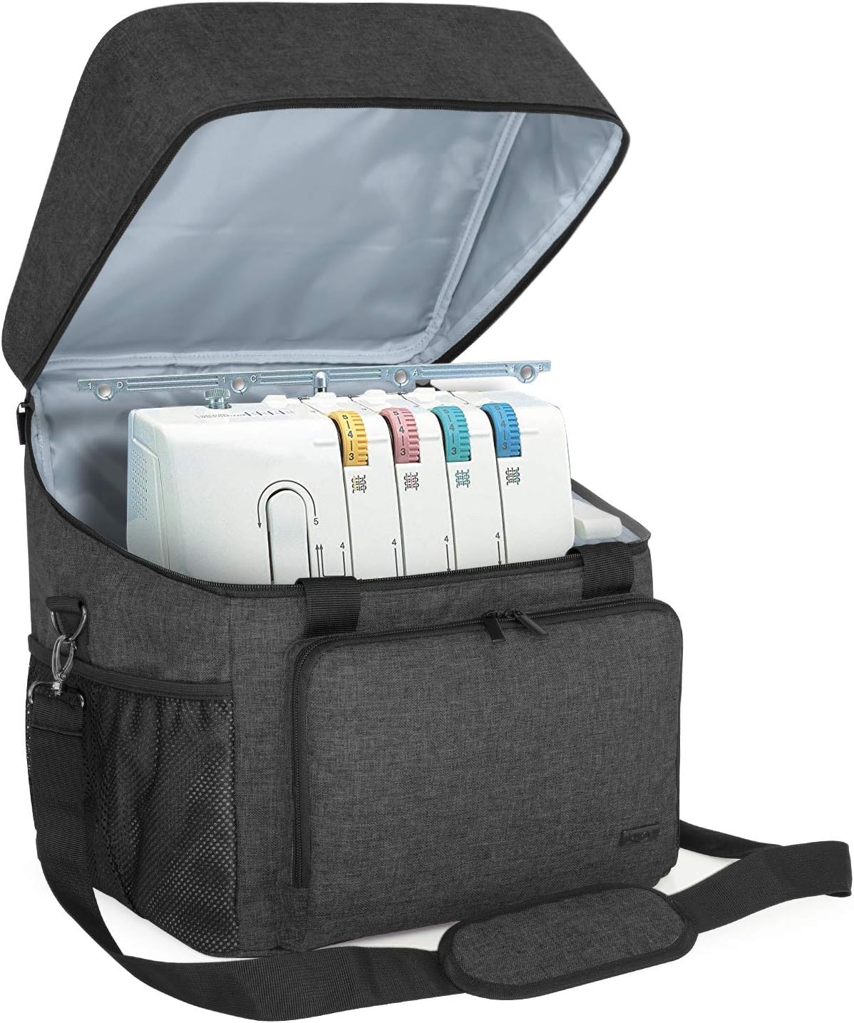 LUXJA Serger Machine Carrying Case with Bottom Wooden Board, Gray