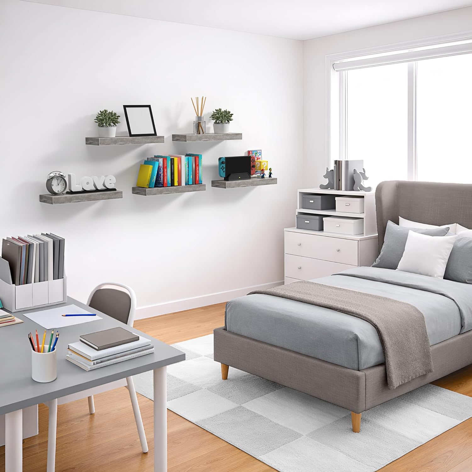 Sorbus Floating Shelves for Wall – 16 Inch Floating Shelf for Kitchen, Bedroom, Living Room, Bathroom, Home & Wall Decor - Mounted Bathroom Shelves with Invisible Brackets (Grey, 3 Pack)
