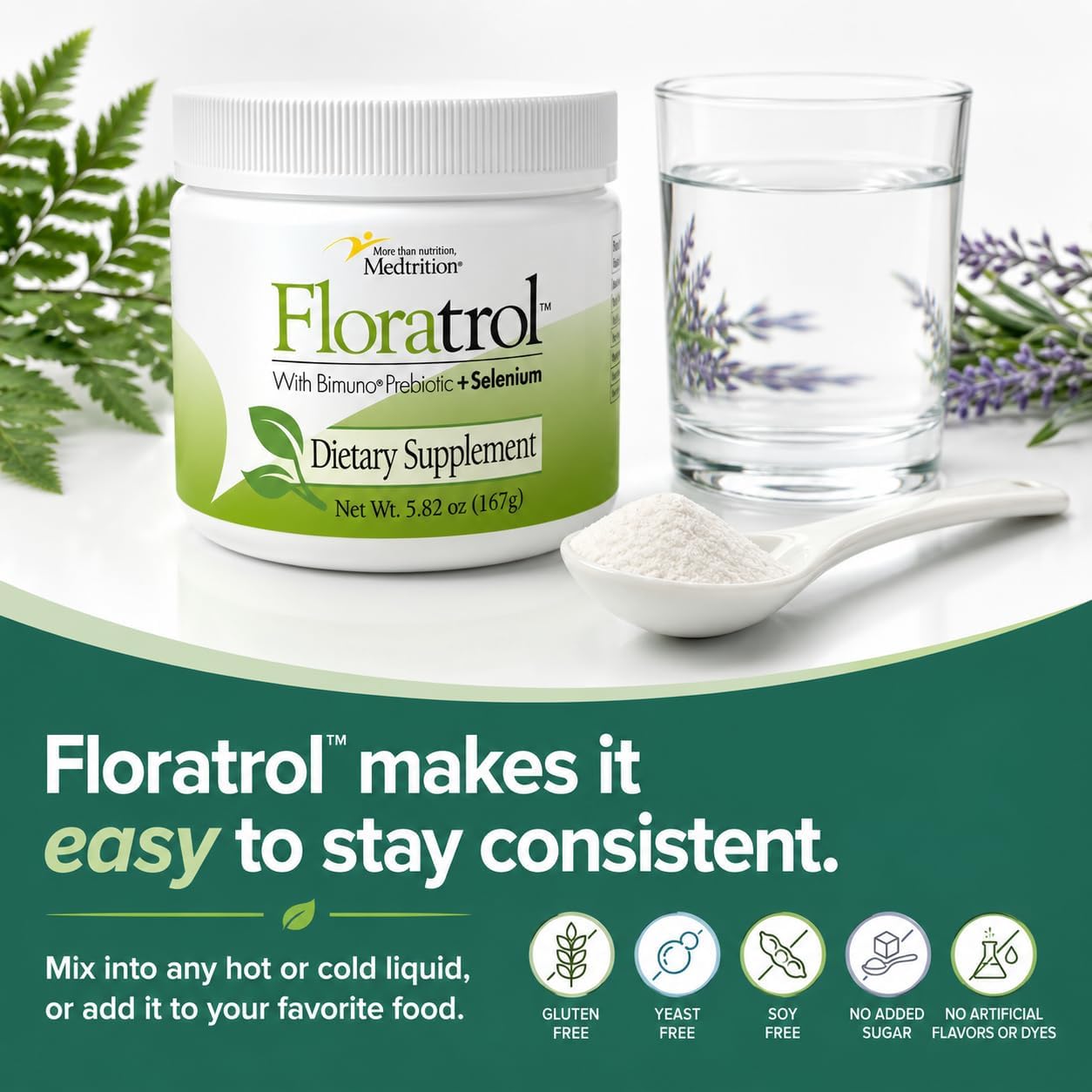 Medtrition Floratrol™ Prebiotic Fiber Powder for Digestive Health – Bimuno® GOS Prebiotic + Selenium – Supports Gut Health & Regularity –