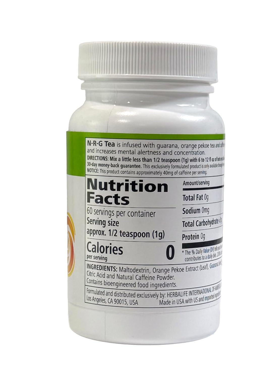 Herbal N-R-G Nature's Raw Guarana Tea Mix 2.12 Fl Oz Caffeine Energy Booster Powder