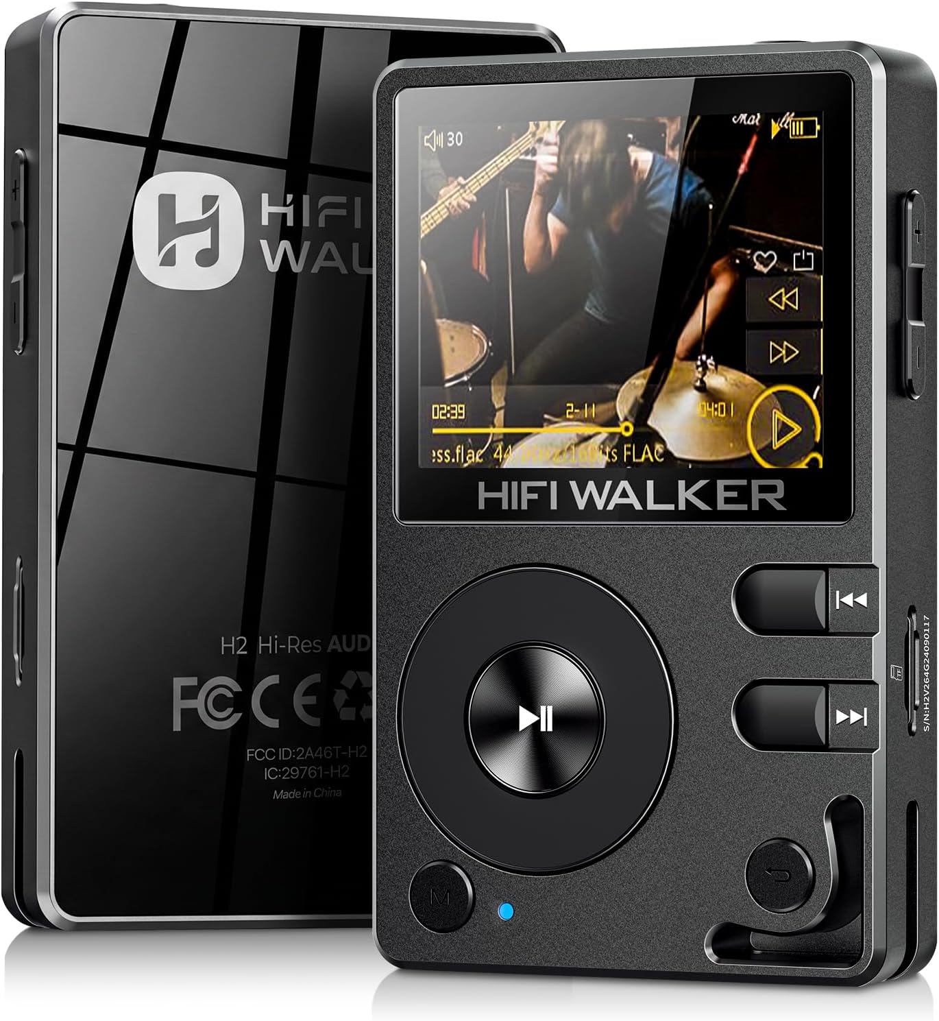 HIFI WALKER H2 Hi-Res Bluetooth MP3 Player with 64GB MicroSD Card, Portable Lossless Digital Audio Player with ESS DAC, DSD FLAC Support, USB DAC