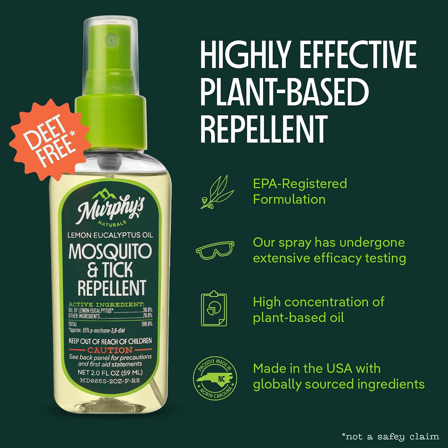 Murphy's Naturals Mosquito & Tick Bug Repellent Spray, 4 fl oz (Pack of 2) | 30% oil of lemon eucalyptus, EPA-registered & DEET-free*; 4 fl oz pump 2-pack protects skin & gear up to 6 hours