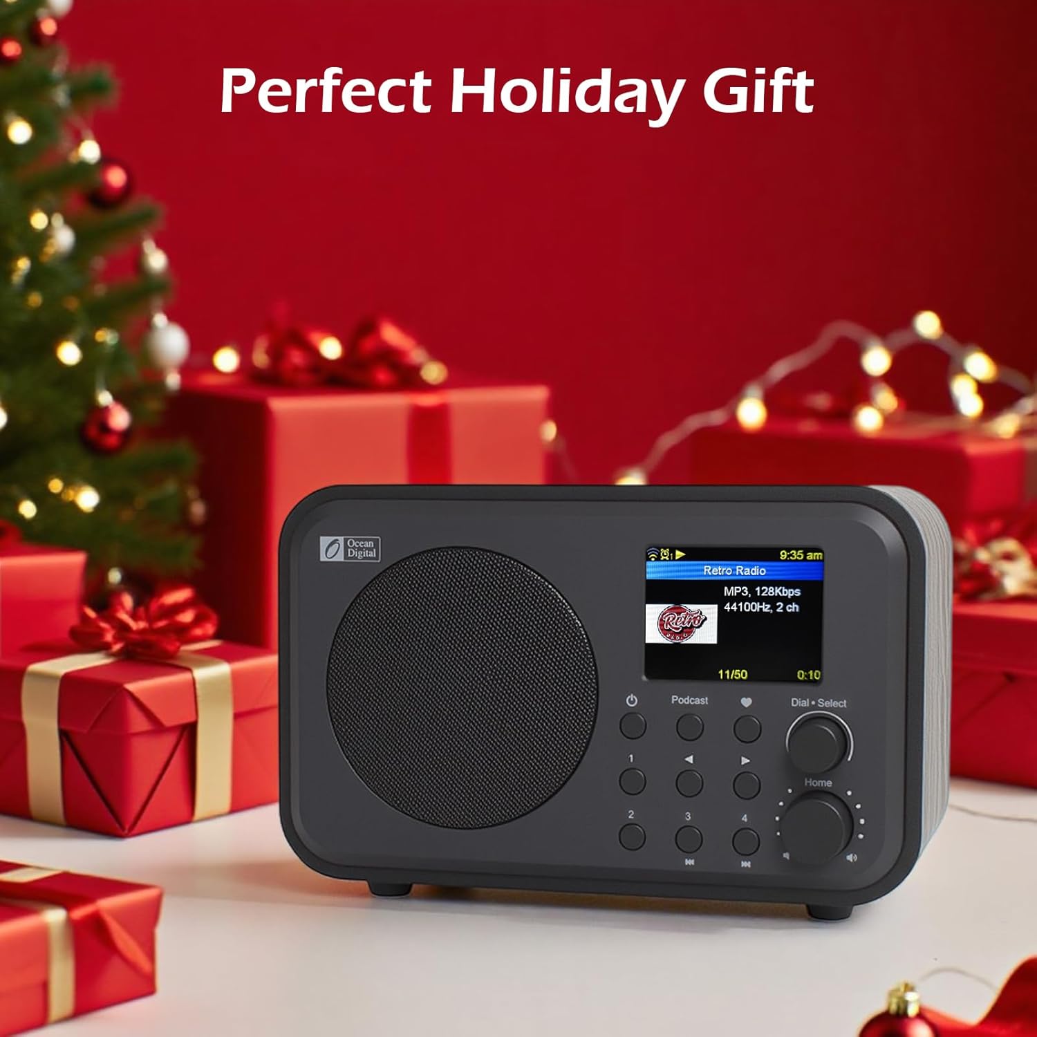 Ocean Digital WR-336M Wi-Fi Internet FM Radio, Bluetooth Speaker, Podcast, 2.4” Color Display, USB Playback, Dual Alarm Clock, Sleep Timer, Dimmer