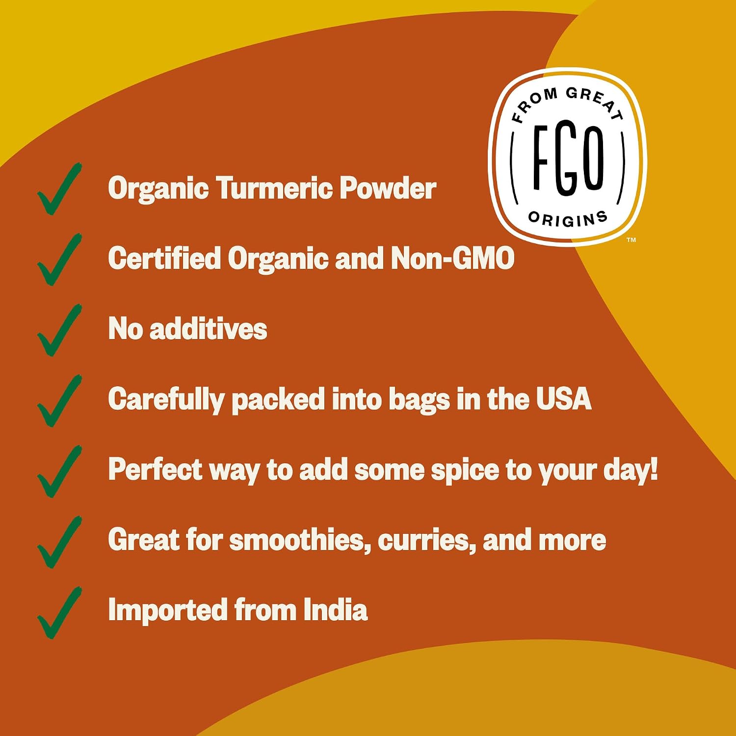 FGO Organic Turmeric Powder w/Curcumin, 8oz Resealable Pouch, USDA Organic and Non-GMO, Sourced from India, Packaging May Vary (Pack of 1)