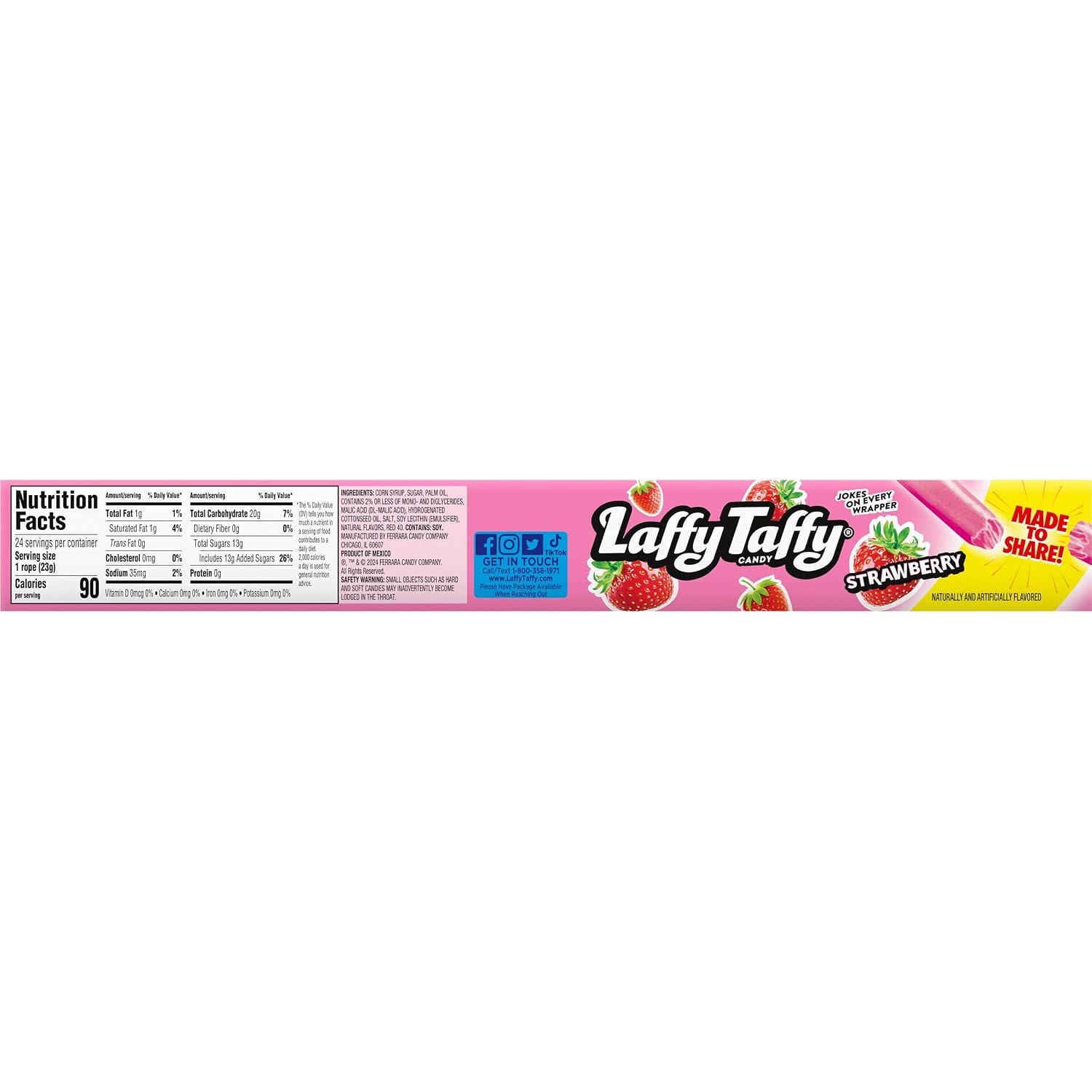 Laffy Taffy Rope Candy, Banana Flavor, 0.81 Ounce Ropes (Pack of 24)