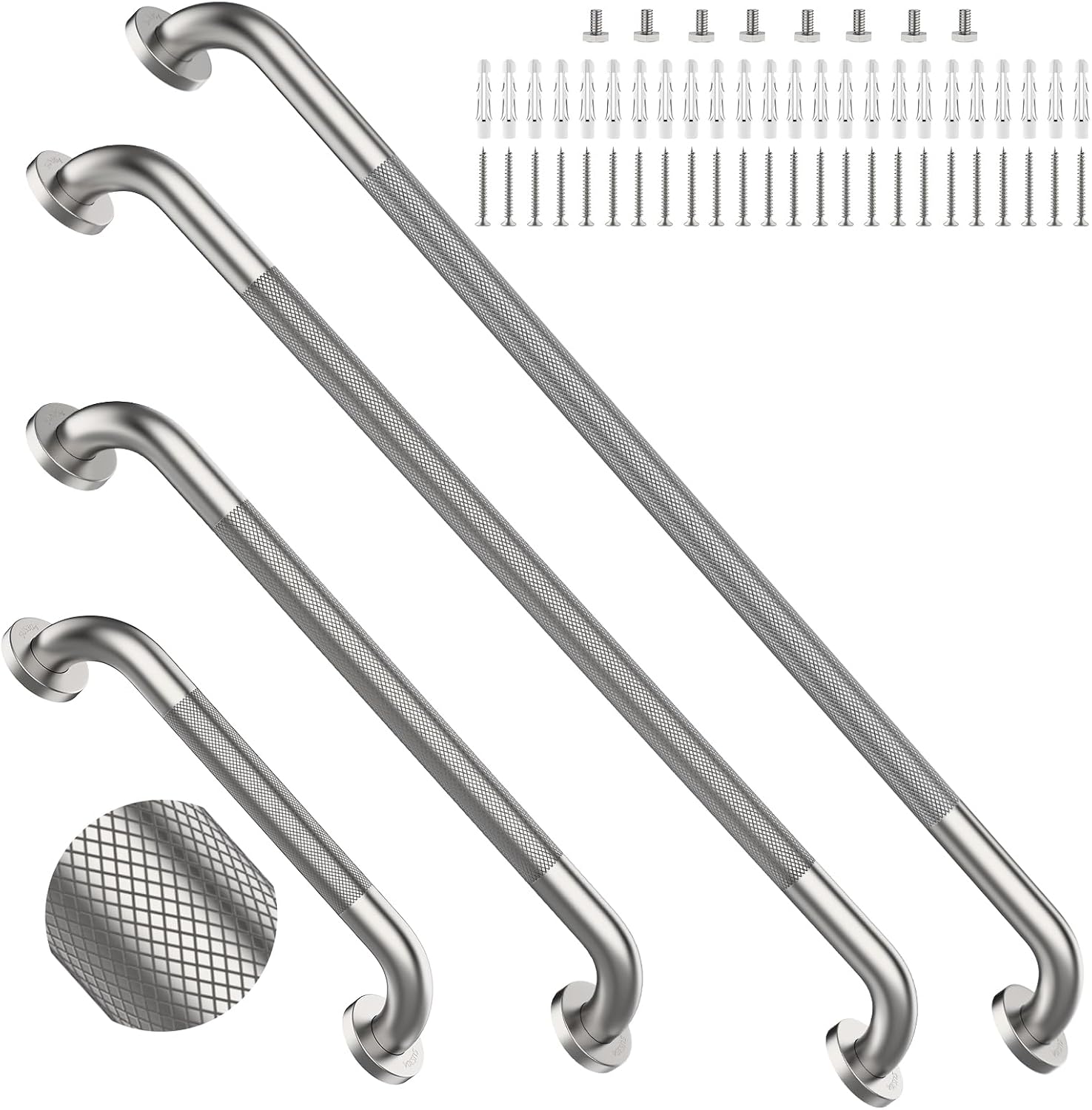 Brushed Nickel Grab Bars 18" 32" 36" 42" Bundle - 1.25" Diameter | 4 Pack Commercial Grab Bar, Anti-Slip Safety Shower Handrail, Toilet Handicap Bar, Stainless Steel Bathroom Handle for Senior