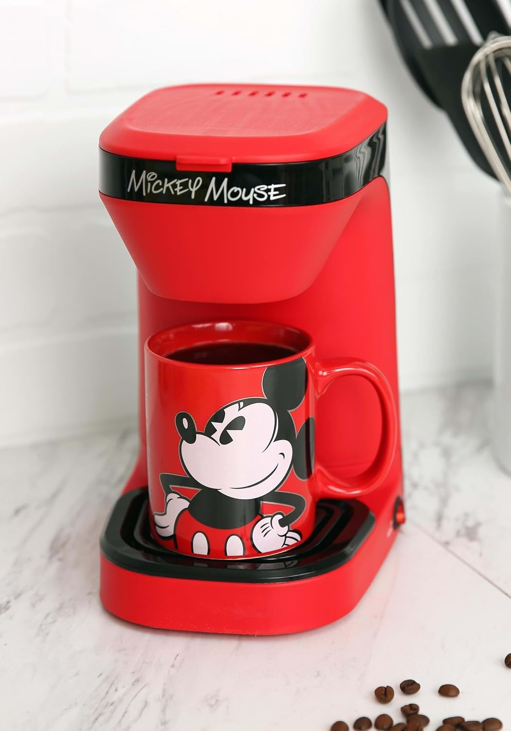 Disney Mickey Mouse 1-Cup Coffee Maker with 12 oz Mug by Select Brands - Kitchen Appliance for Drip Coffee - Home Appliance with Mickey Mouse Mug &