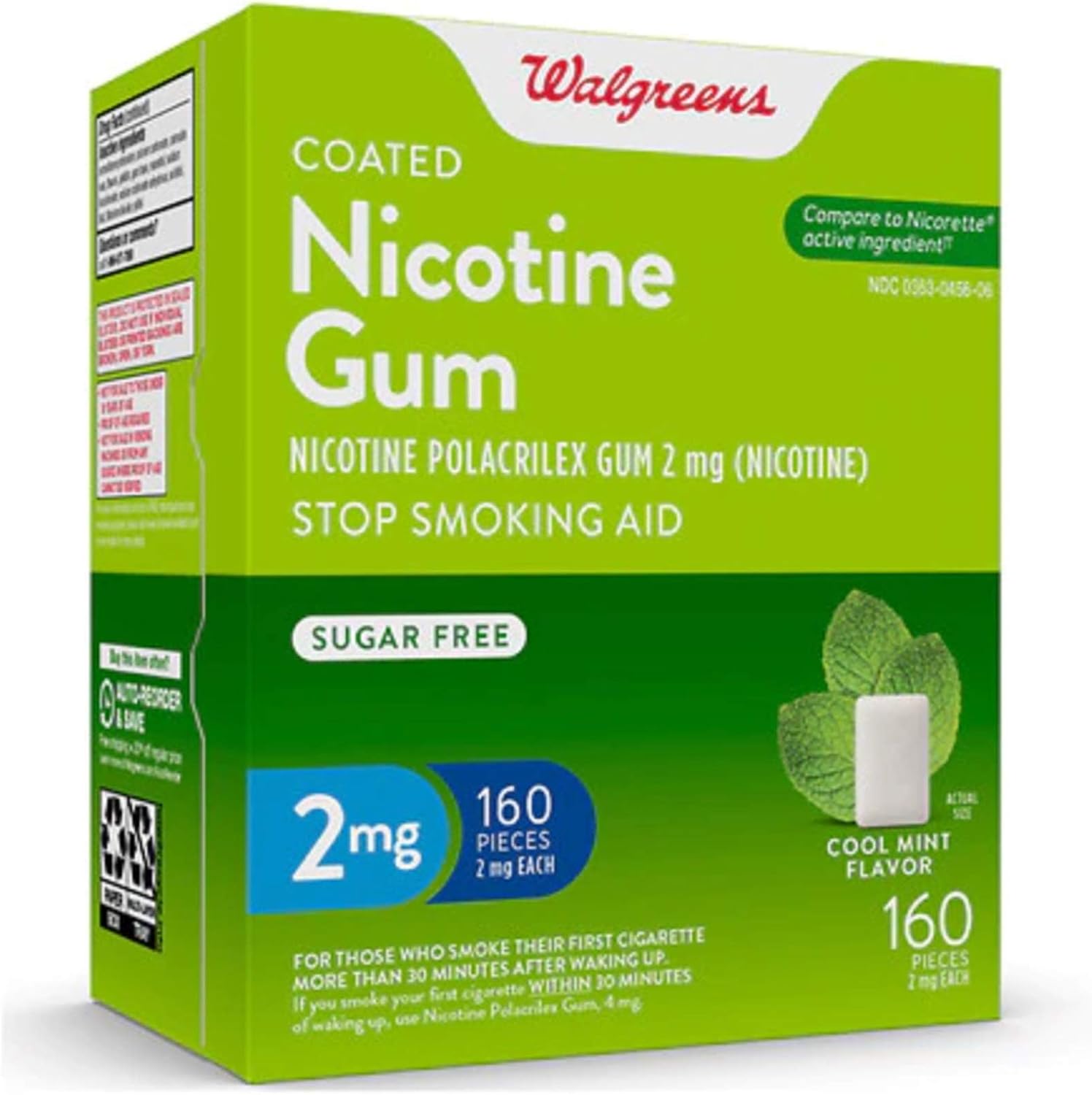 Walgreens Coated Nicotine Gum 2mg, Mint 160 ea
