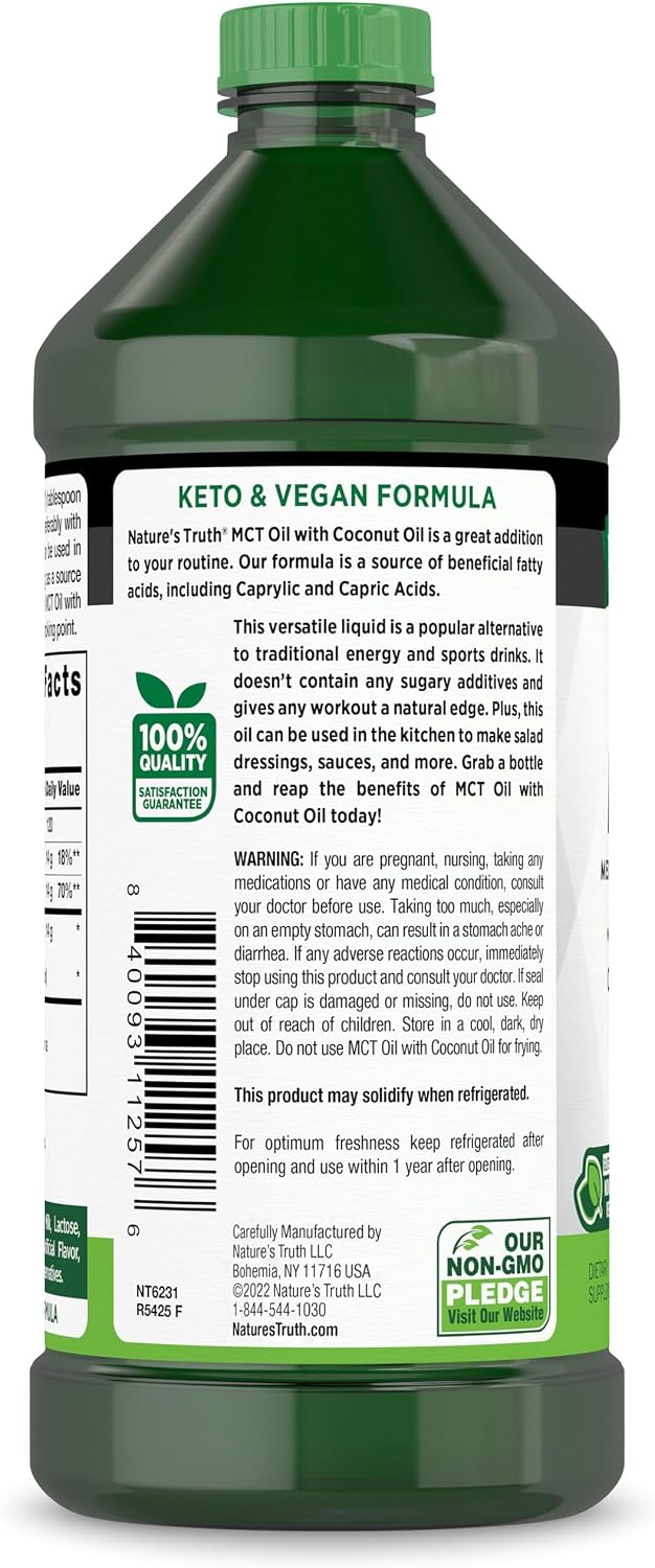Nature's Truth MCT Oil | 16 fl. oz | Keto, Unflavored Formula | with Coconut Oil | Vegan, Non-GMO