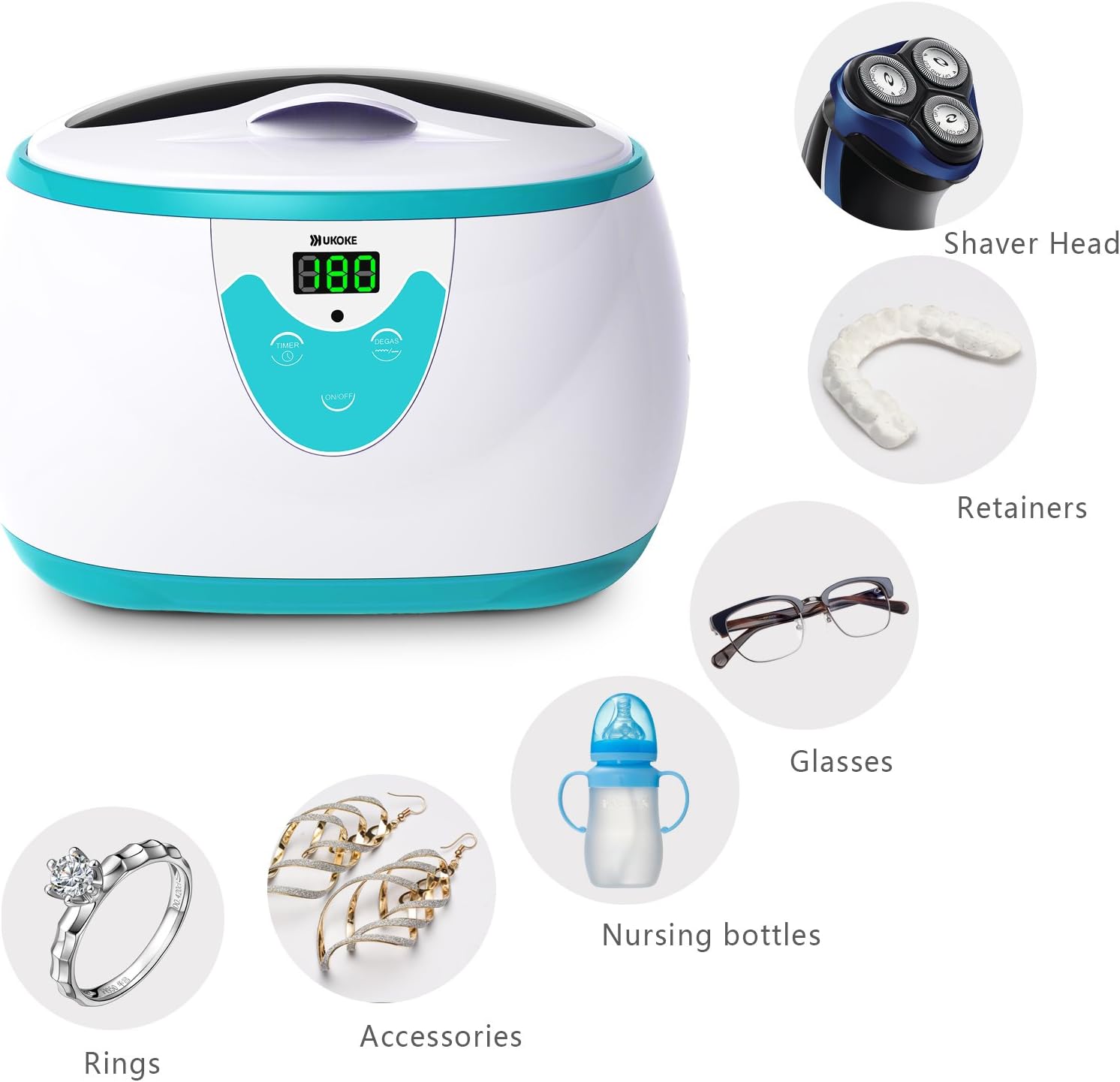 Ukoke UUC06S Ultrasonic Cleaner, Professional Jewelry Cleaner for Eyeglasses, Rings and Watches, 42kHz Portable Sonic Cleaner with 600ml Capacity Stainless Steel Tank