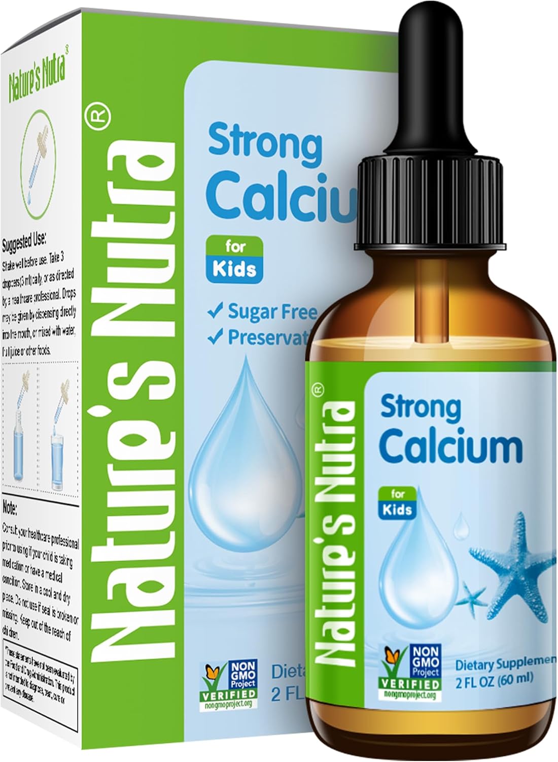 Nature's Nutra Strong Calcium, Plus MenaQ7 K2, Premium Liquid Calcium for Baby, Infant and Children, Natural Flavor, Non-GMO, Kosher, 2 Fl. Oz (60ml)