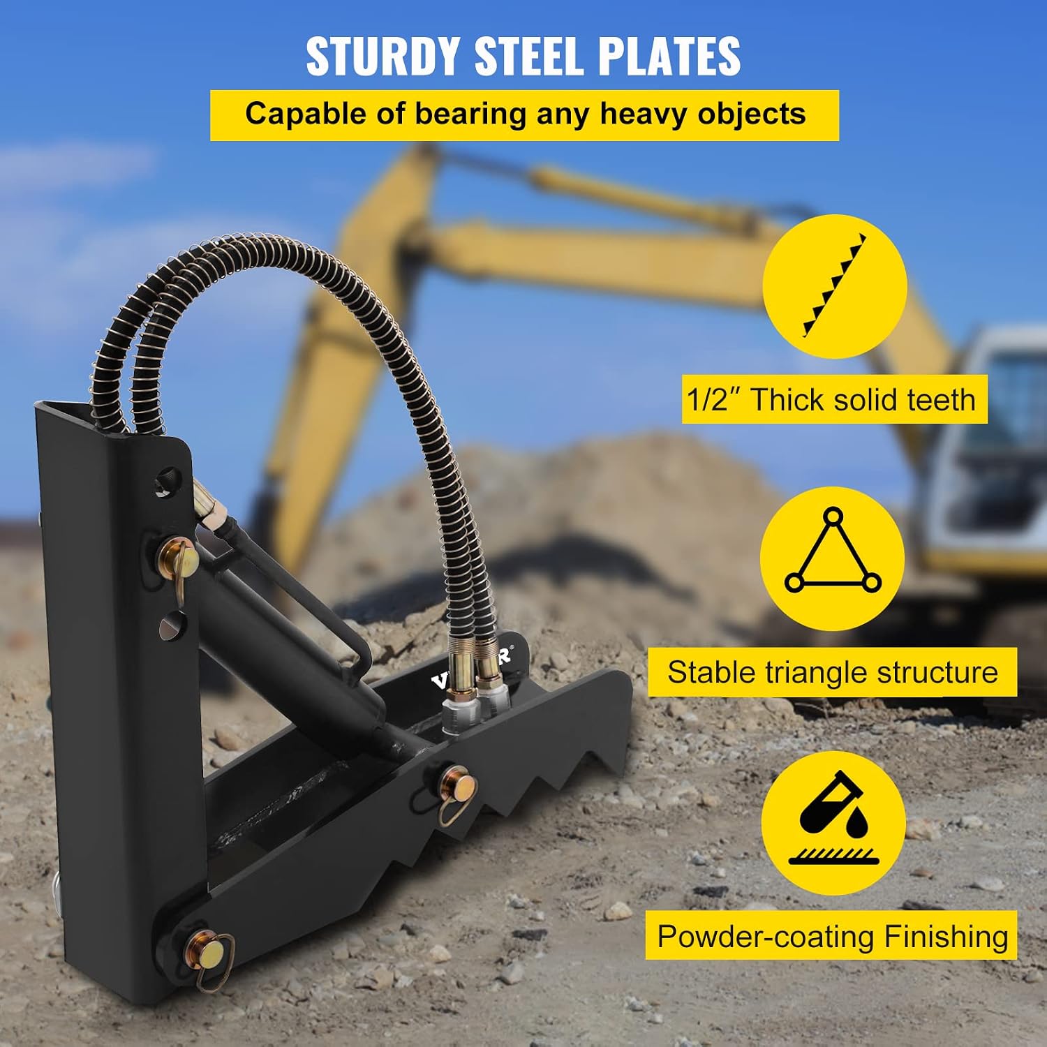 Vevor 18" Hydraulic Backhoe Thumb, 1/2" Thickness Heavy Duty Excavator Thumb, Black Steel Weld On Thumb Attachments with Hydraulic Cylinder