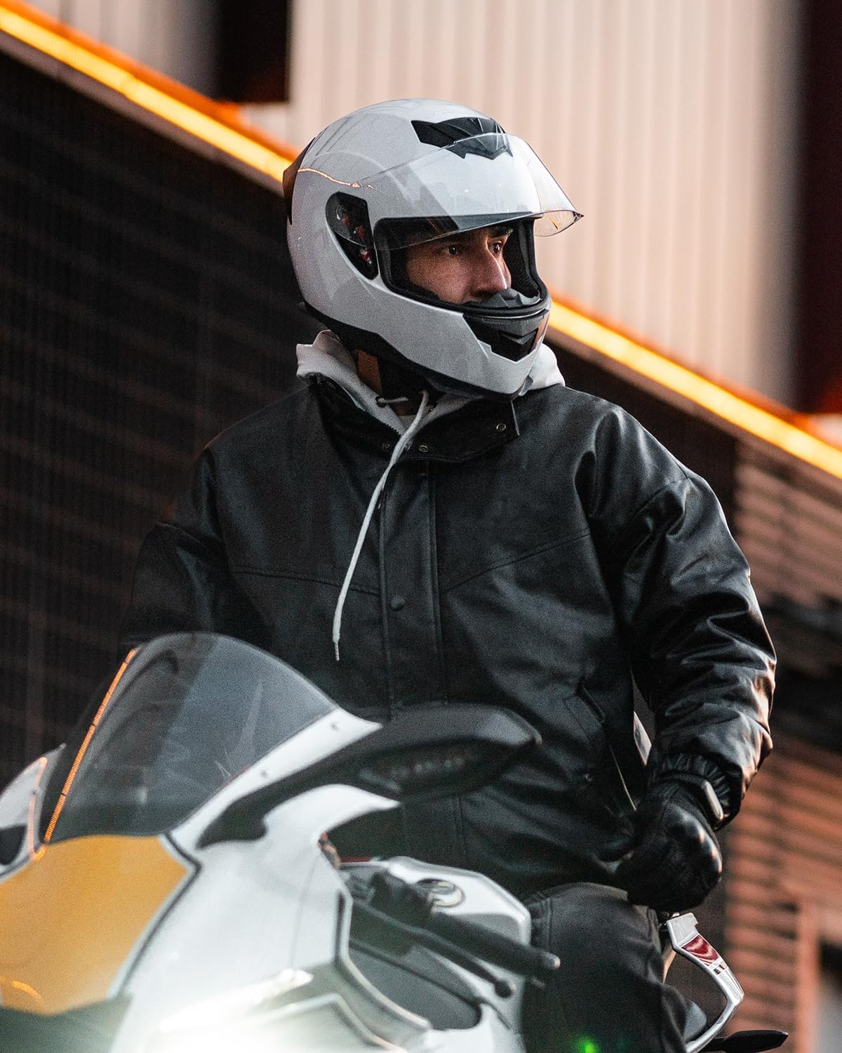ILM Full Face Motorcycle Street Bike Helmet with Removable Winter Neck Scarf + 2 Visors DOT Model ILM-313