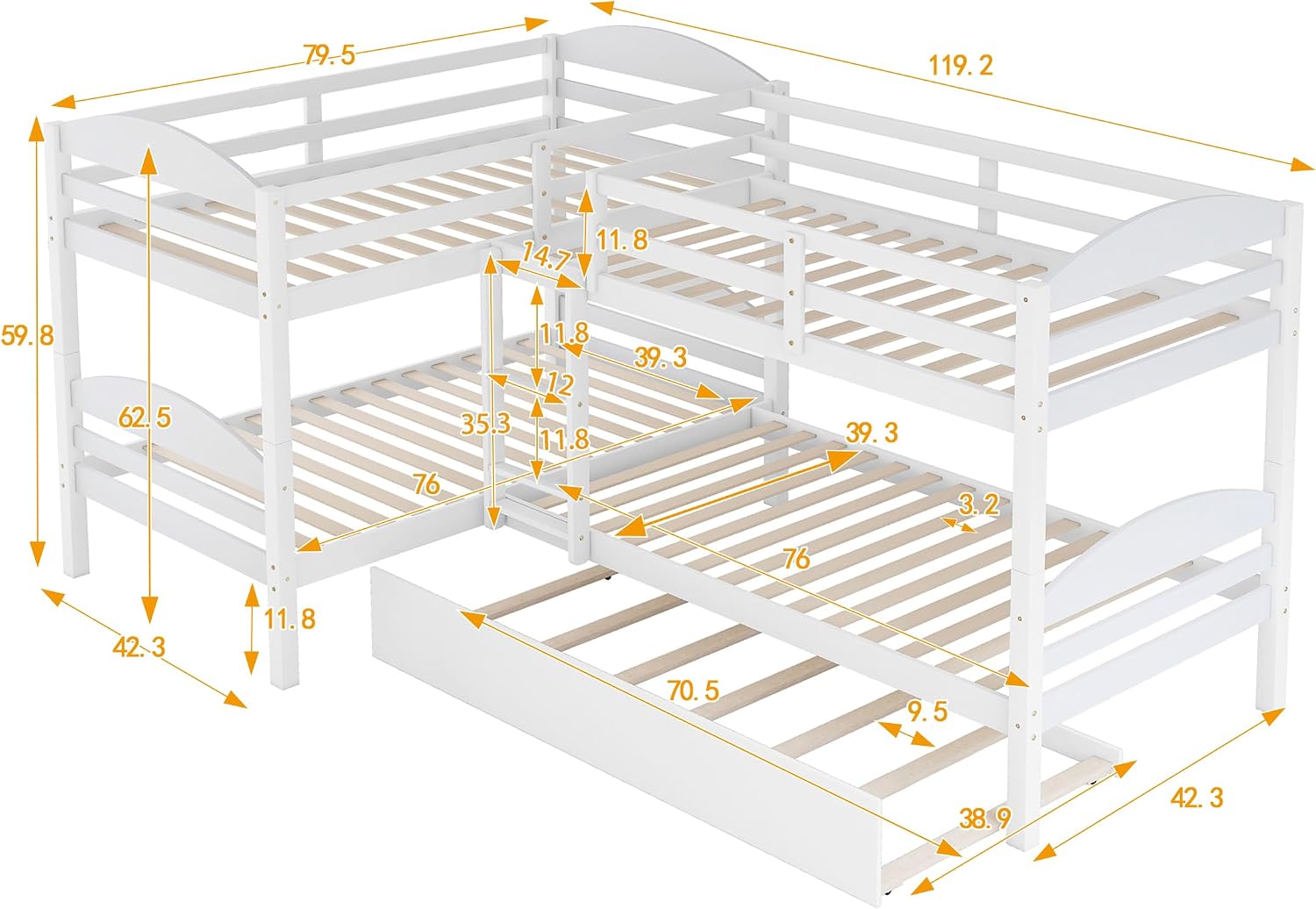 Harper & Bright Designs Twin L-Shaped Bunk Bed with Trundle, Can be Divided into Two L-Shaped Beds, No Spring Box Needed (Grey)