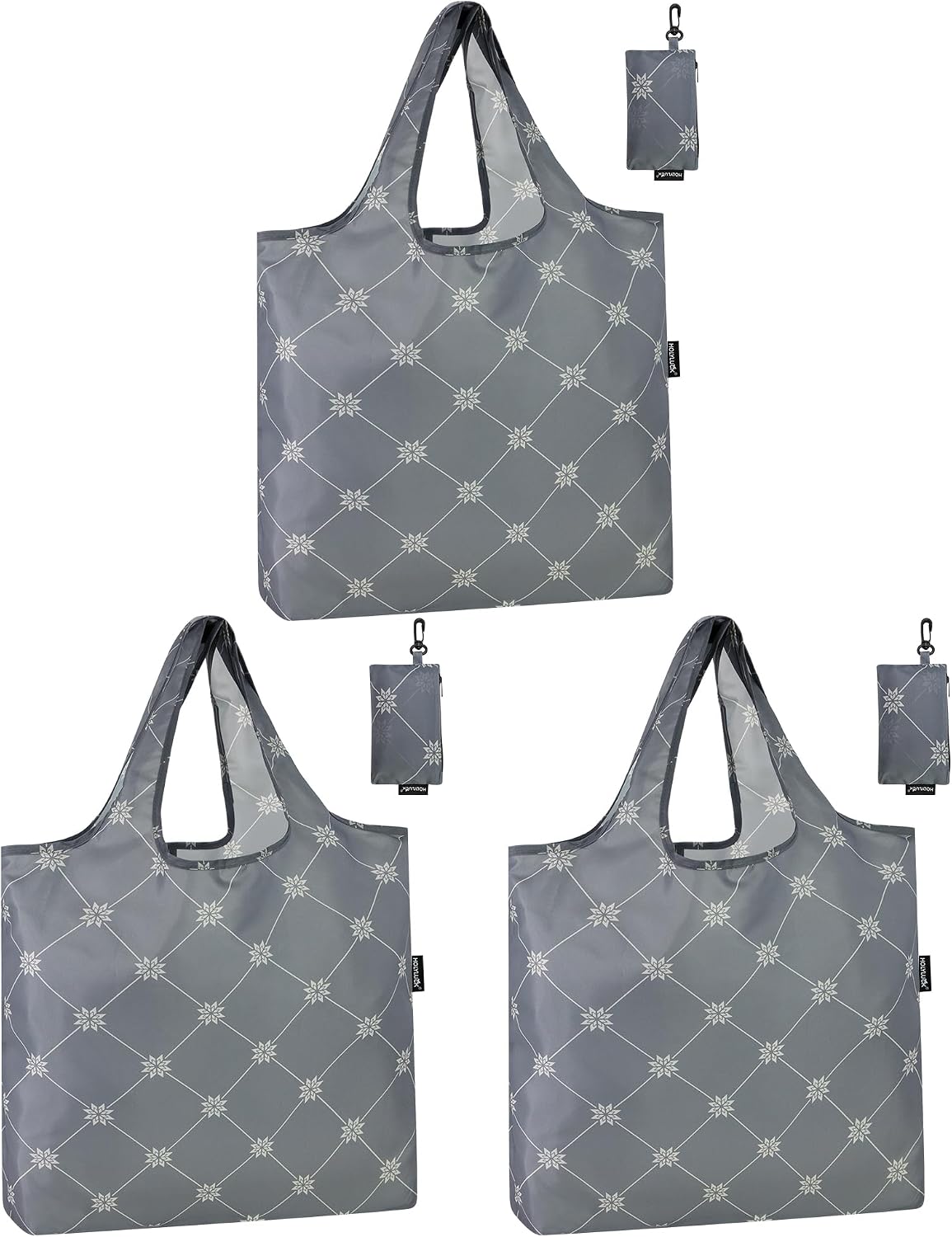 HOLYLUCK Reusable Grocery Bags,Heavy Duty Foldable Shopping Tote Bag (Standard, 3 Blue Geometric Flowers)