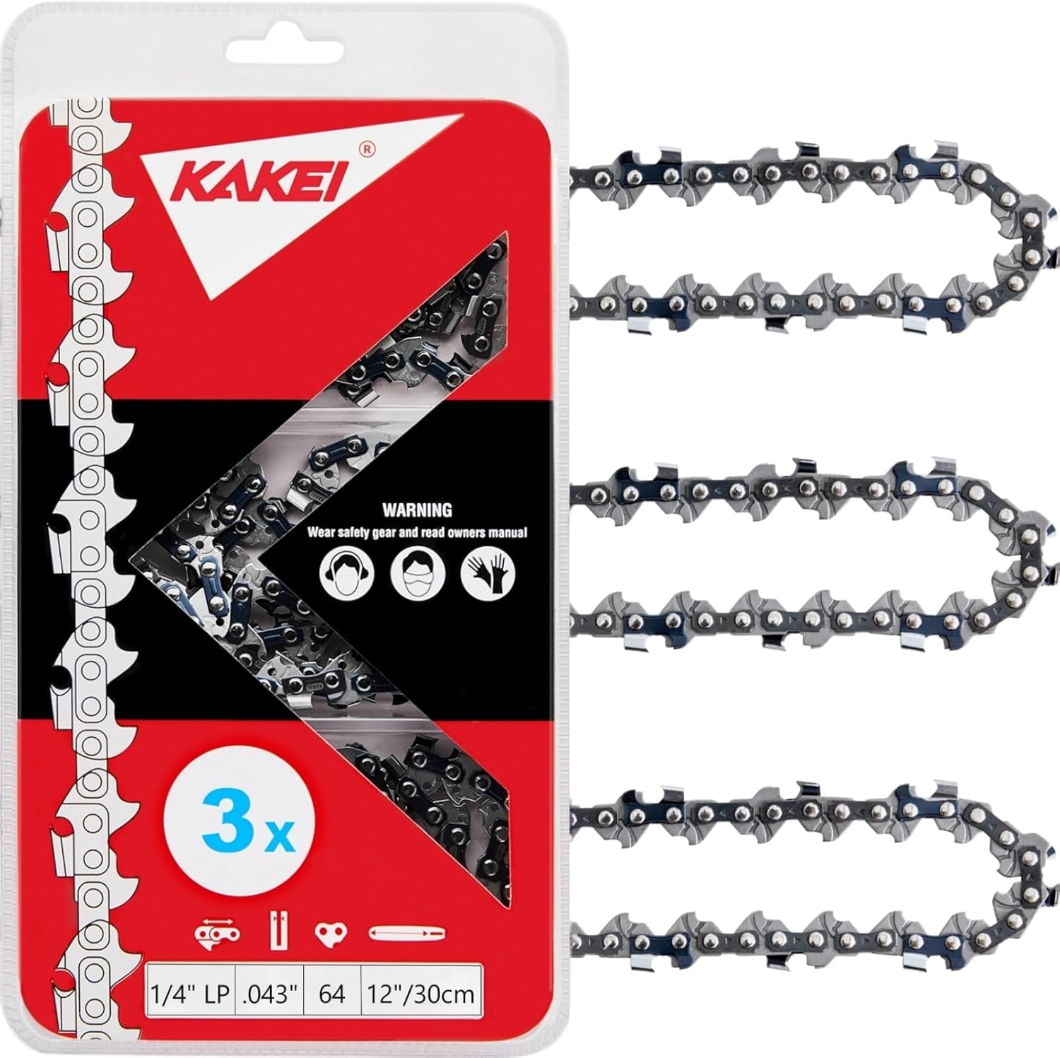 KAKEI 18 Inch Chainsaw Chain 3/8" LP Pitch .050" Gauge 62 Drive Links Fits Poulan, Kobalt, Echo, Ego