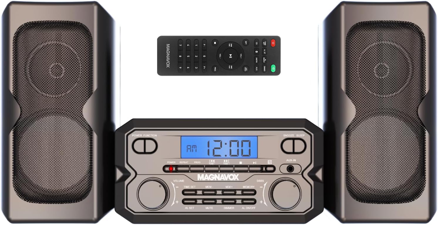 Magnavox MM435M-BK 3-Piece Compact CD Shelf System with Digital FM Stereo Radio, Bluetooth Wireless Technology