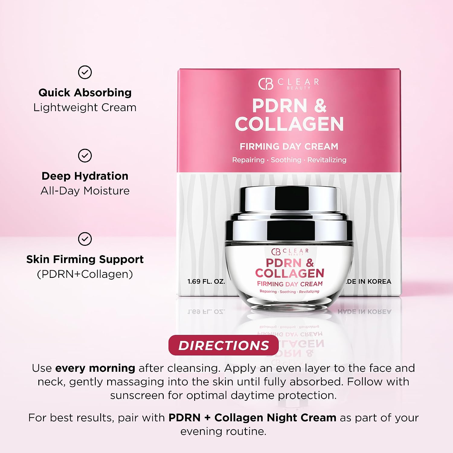 Clear Beauty 24K Gold & Collagen Day Cream Face Moisturizer – Dermatologist Tested, Anti Aging Korean Skin Care – Anti Wrinkle