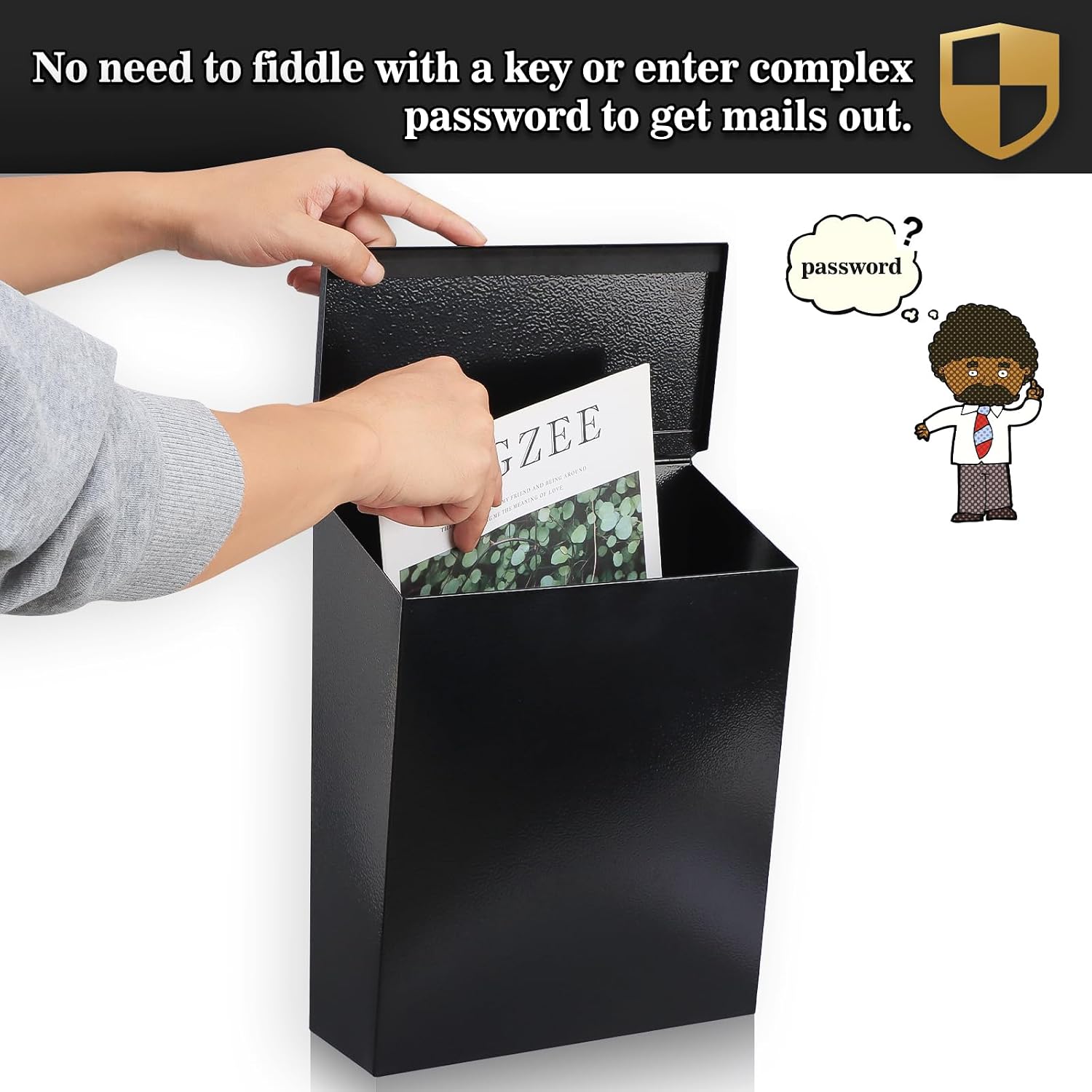 KYODOLED Mailbox for Outside, Wall Mount Locking Mailbox, Security Drop Box with Key Lock for Letters, Cash, Cards, Steel Mail Box for House Office School, 12.4H x 8.54L x 3.35W Inches, Black