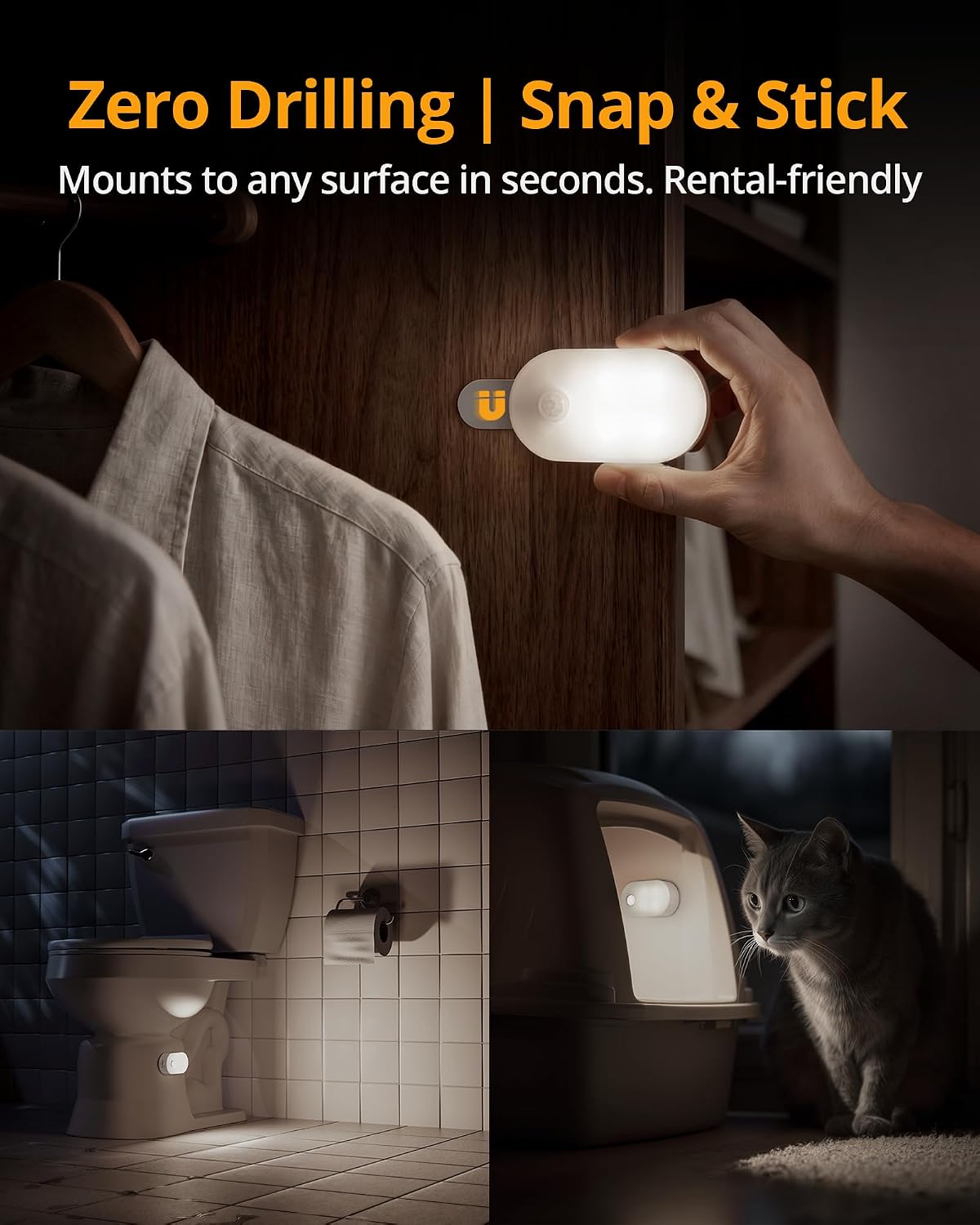 Lyridz Rechargeable Battery Night Light with Motion Sensor, 4-Pack