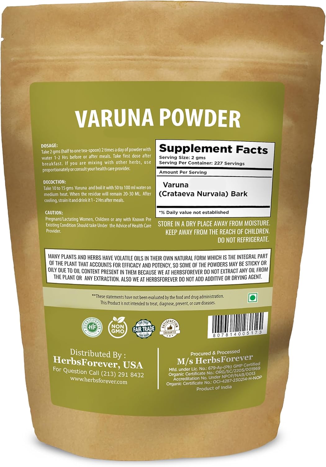 Varuna Powder – Crataeva Nurvala – Prostate Health – Support Prostatic, Kidneys, Gall Bladder and Urinary Tract Health – Non GMO, Organic