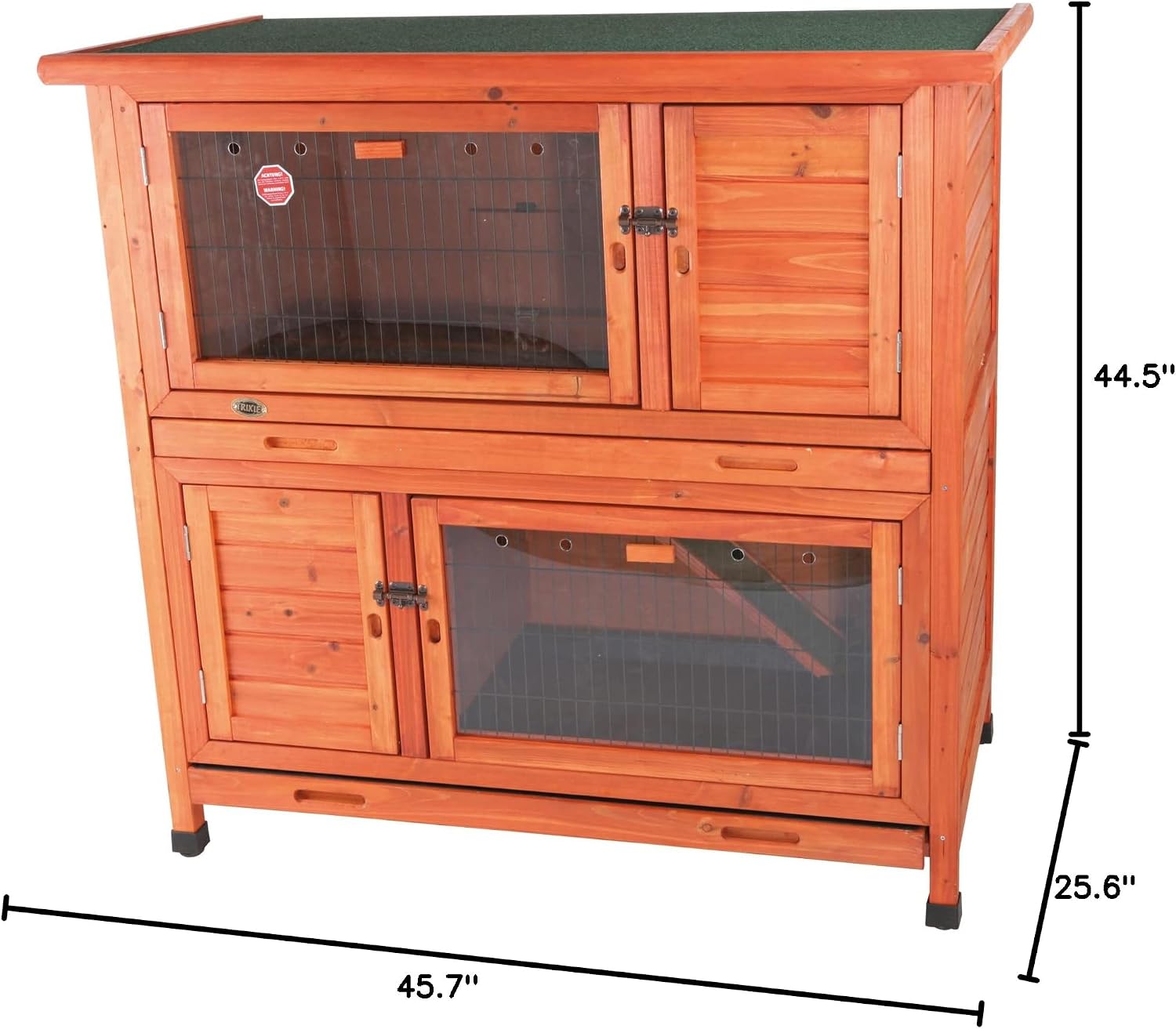 Trixie 2-Story Rabbit Hutch with Retreat Area, Non-Slip Ramp, Hinged Roof with Locking Arm, 4 Doors, 2 Metal Slide Latches, and Pull-Out Trays for Easy Cleaning