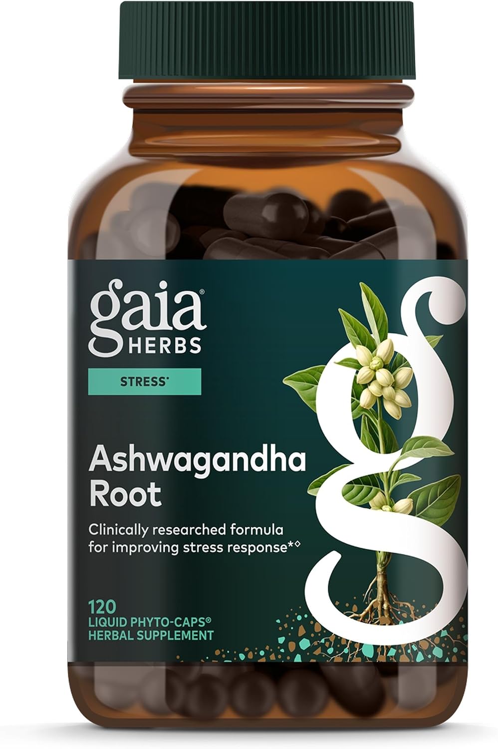 Gaia Herbs Ashwagandha Root 350 mg - Supports Balanced Energy Levels & Positive Outlook*- Supports Healthy Cortisol Balance* - 60 Vegan Liquid Phyto-Caps (30 Servings)