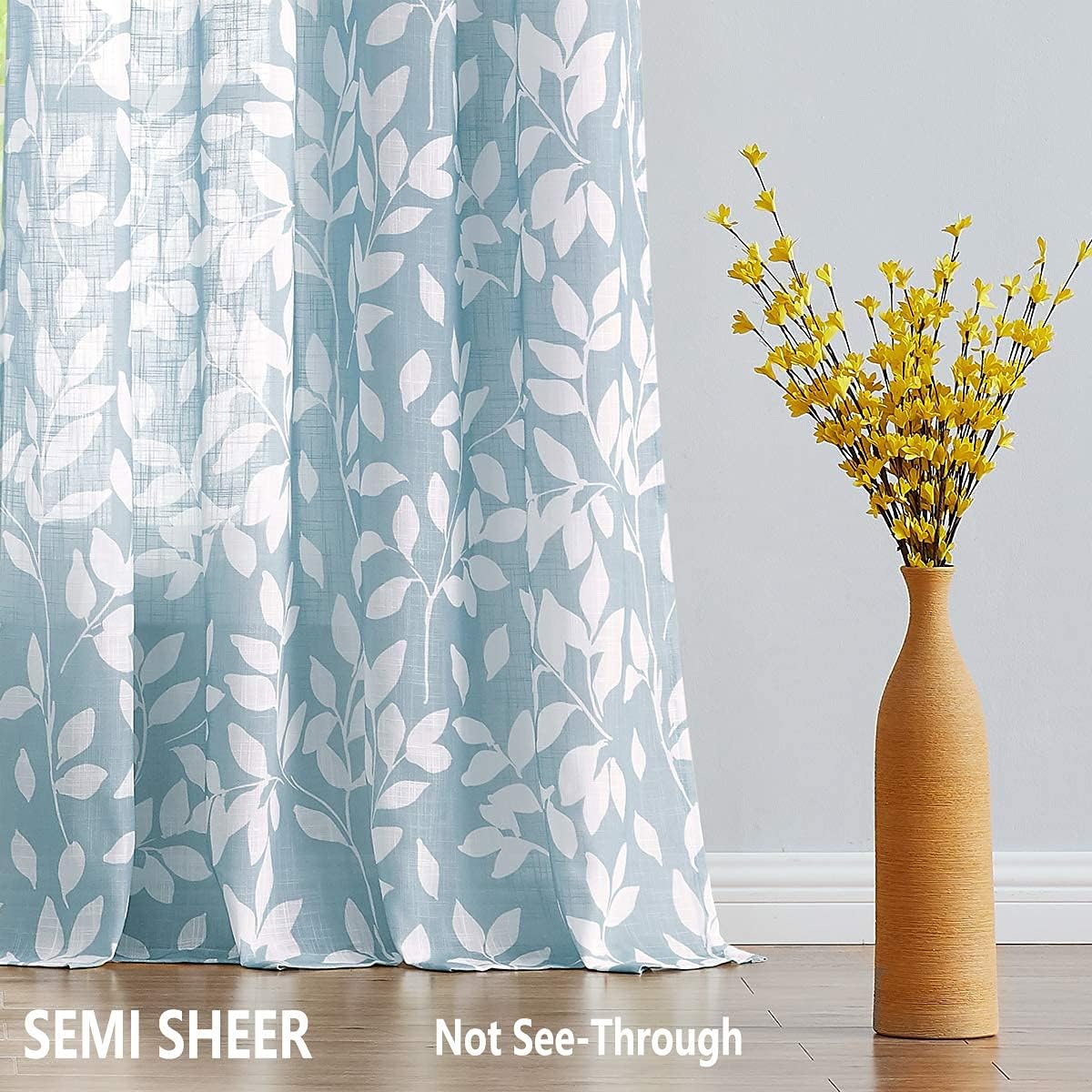 Leaf Semi Sheer Curtains for Bedroom Living Room 52x72" Taupe White Print 2