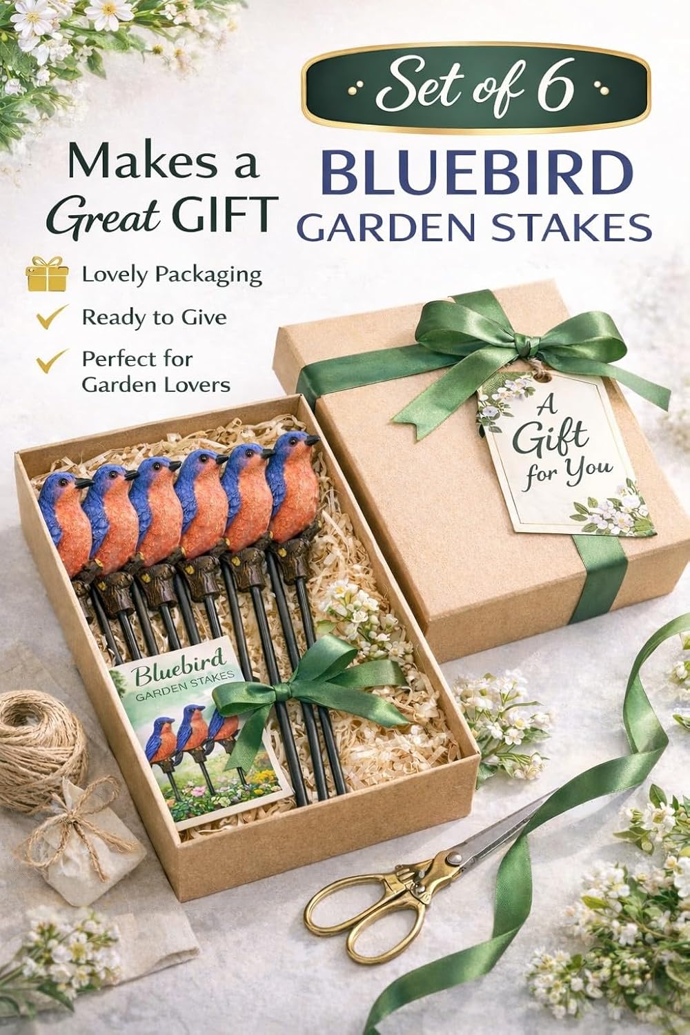 Bluebird Garden Stakes Set of 3 – Decorative Metal Yard & Plant Stakes – Bluebird Outdoor Décor for Flower Pots