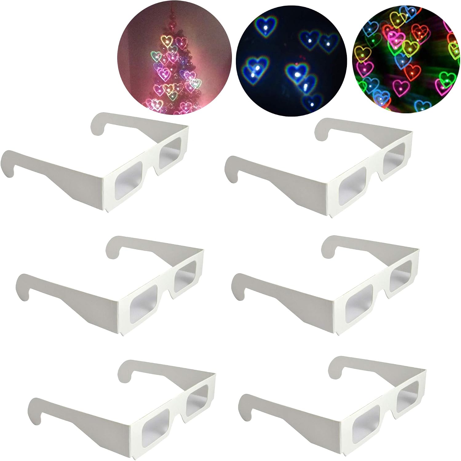 30 Packs Rainbow Hearts Diffraction Glasses Heart Shapes 3D Glasses Special Effect Light for Outdoor Music Party/Bar/Fireworks