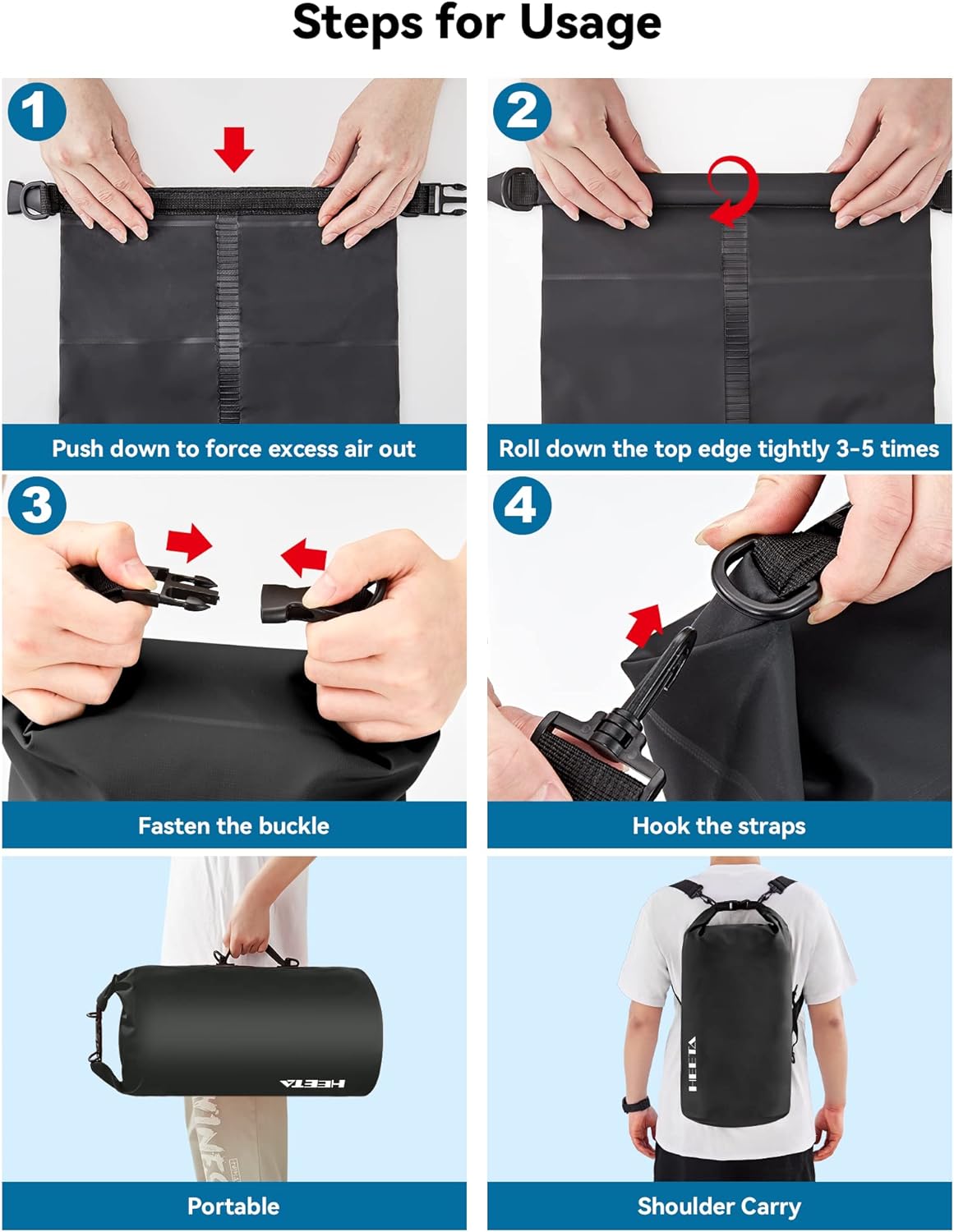 HEETA Waterproof Dry Bag Backpack with Emergency Whistle 5L/10L/20L/30L/40L