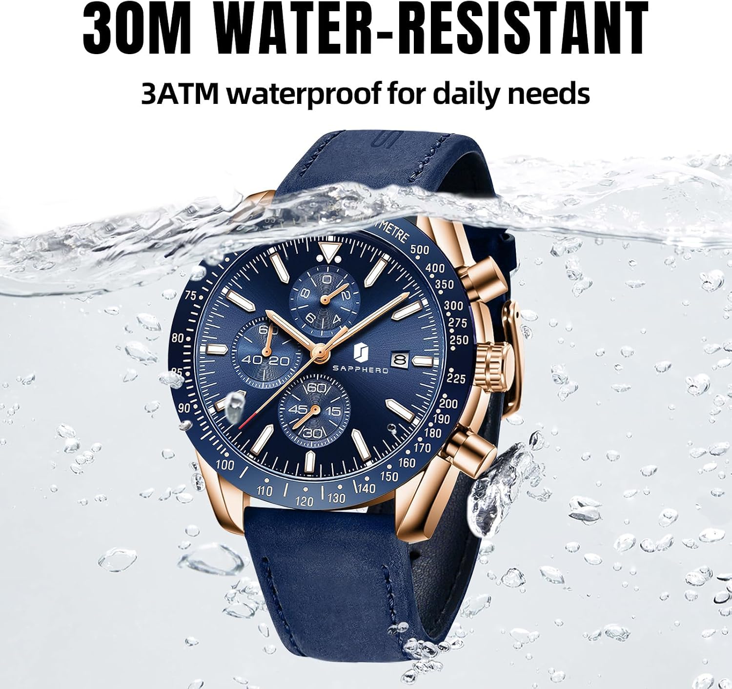 BENYAR Watch for Men Analog Quartz Chronograph Waterproof Luminous Designer Mens Wrist Watches Business Work Sport Casual Dress Watch with Silicone Strap Elegant Gifts for Men