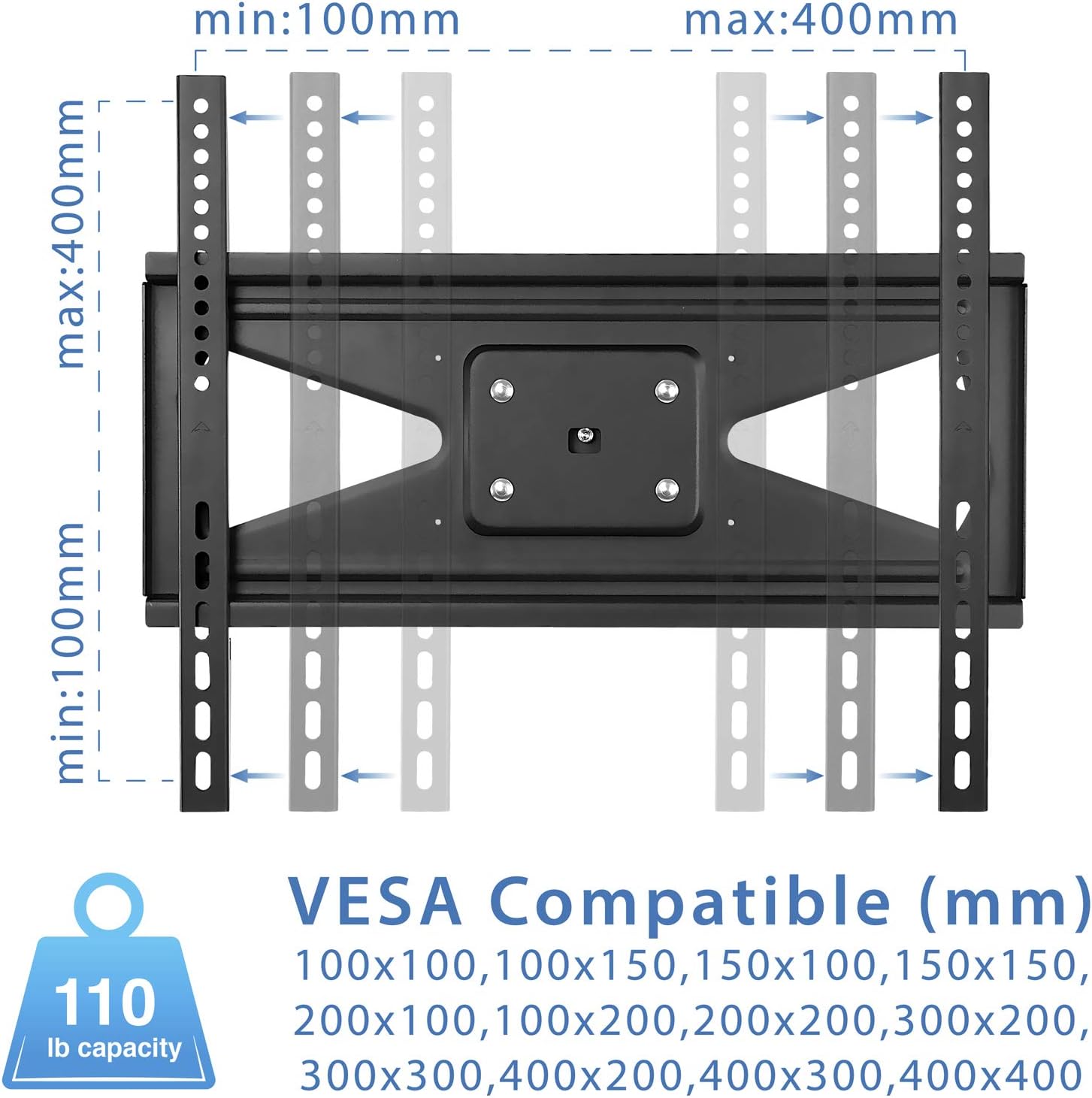 Mount-It! Bolt Down TV Stand, Anti-Tip Swivel Tabletop TV Mount for 32"–55" Screens up to 110 lbs, VESA 100x100 to 400x400, TV Base Replacement