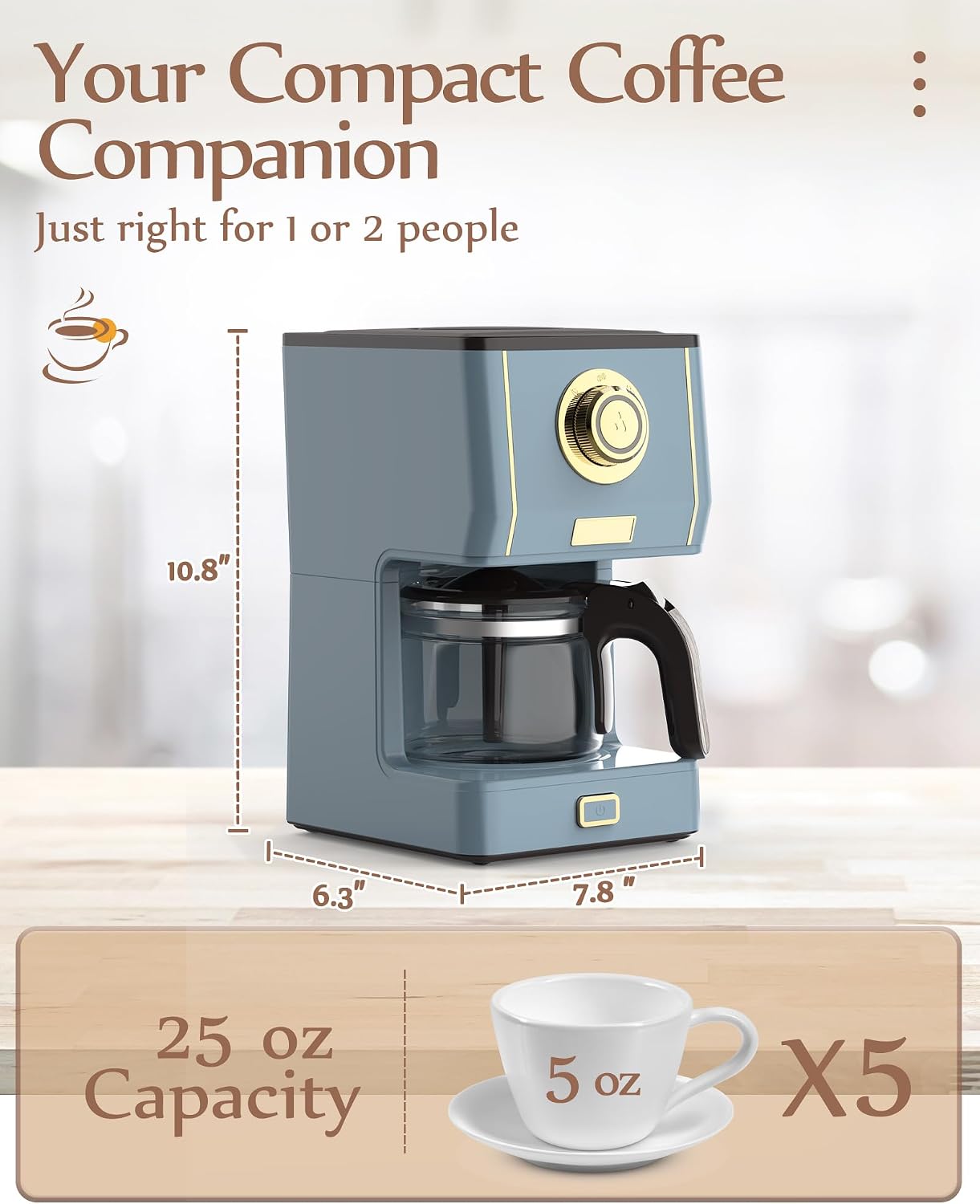 Amaste Drip Coffee Maker, Coffee Machine with 25 Oz Glass Coffee Pot, Retro Style Coffee Maker with Reusable Filter & Three Brewing Modes