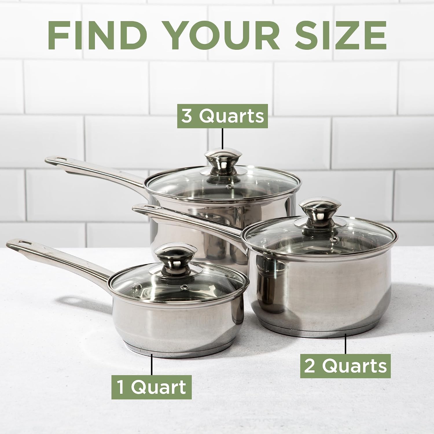 Ecolution Stainless Steel Sauce Pan, Encapsulated Induction Ready Cooking Pot with Glass Lid, Oven Safe, Dishwasher Safe Soup Pot, 2-Quart