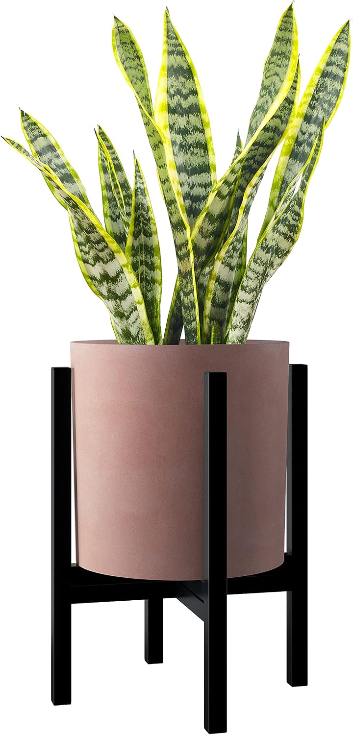 FaithLand 14 Inch Fiberstone Planter - Lightweight Modern Cylinder Plant Pot with Drainage Hole & Plug, Indoor Outdoor Use, Matte White