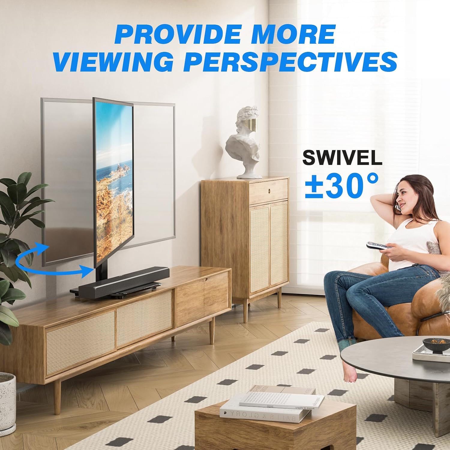 Rfiver Universal Swivel TV Stand for 27-50 55 60 Inch TVs | Height Adjustable Tabletop TV Stand Holds up to 88 lbs, Pedestal TV Stand with Tempered Glass Base, Replacement TV Mount