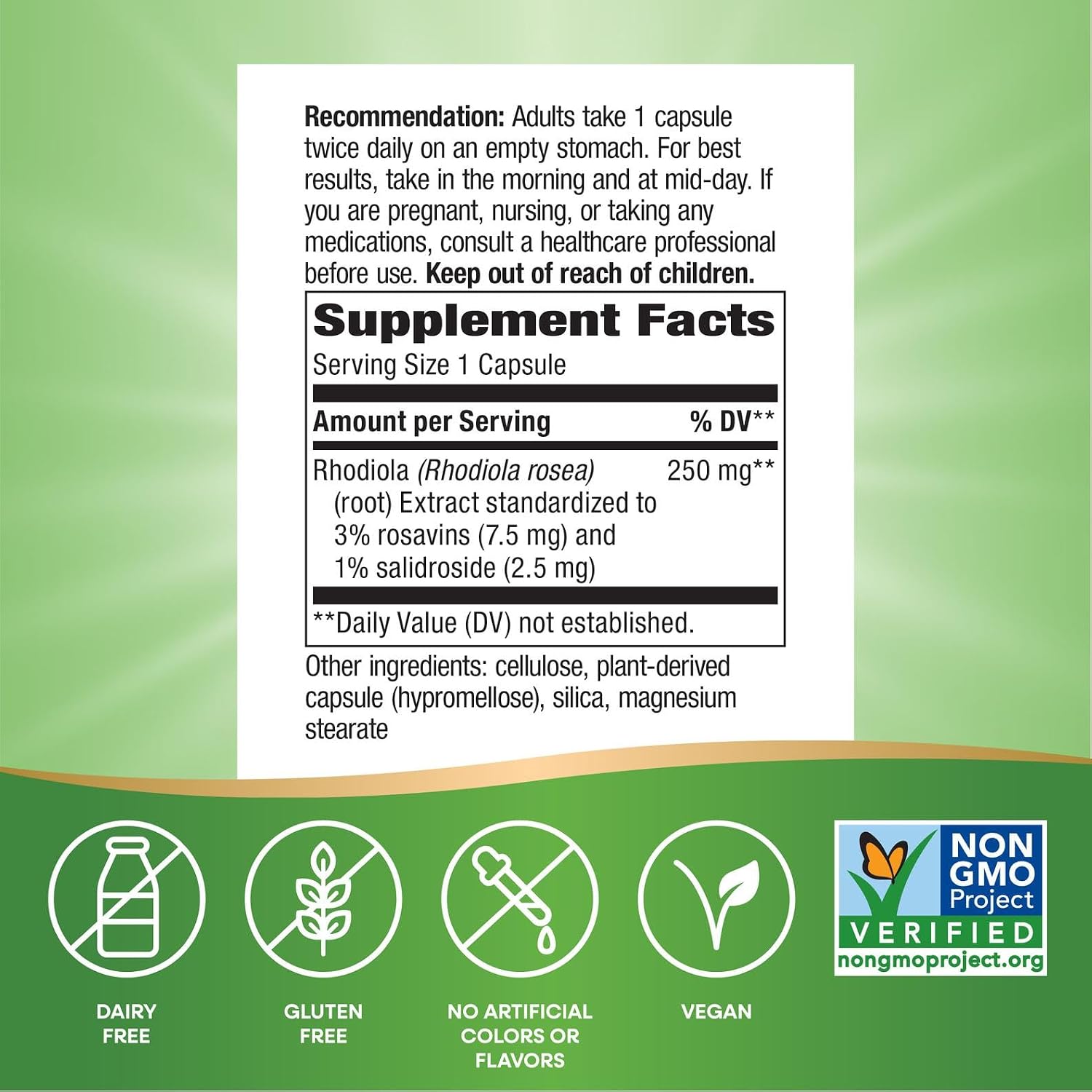 Nature's Way Rhodiola - 250mg per Serving - Rhodiola Capsules for Cognitive Performance & Energy Support* - Adaptogenic Herb* - Non-GMO Project