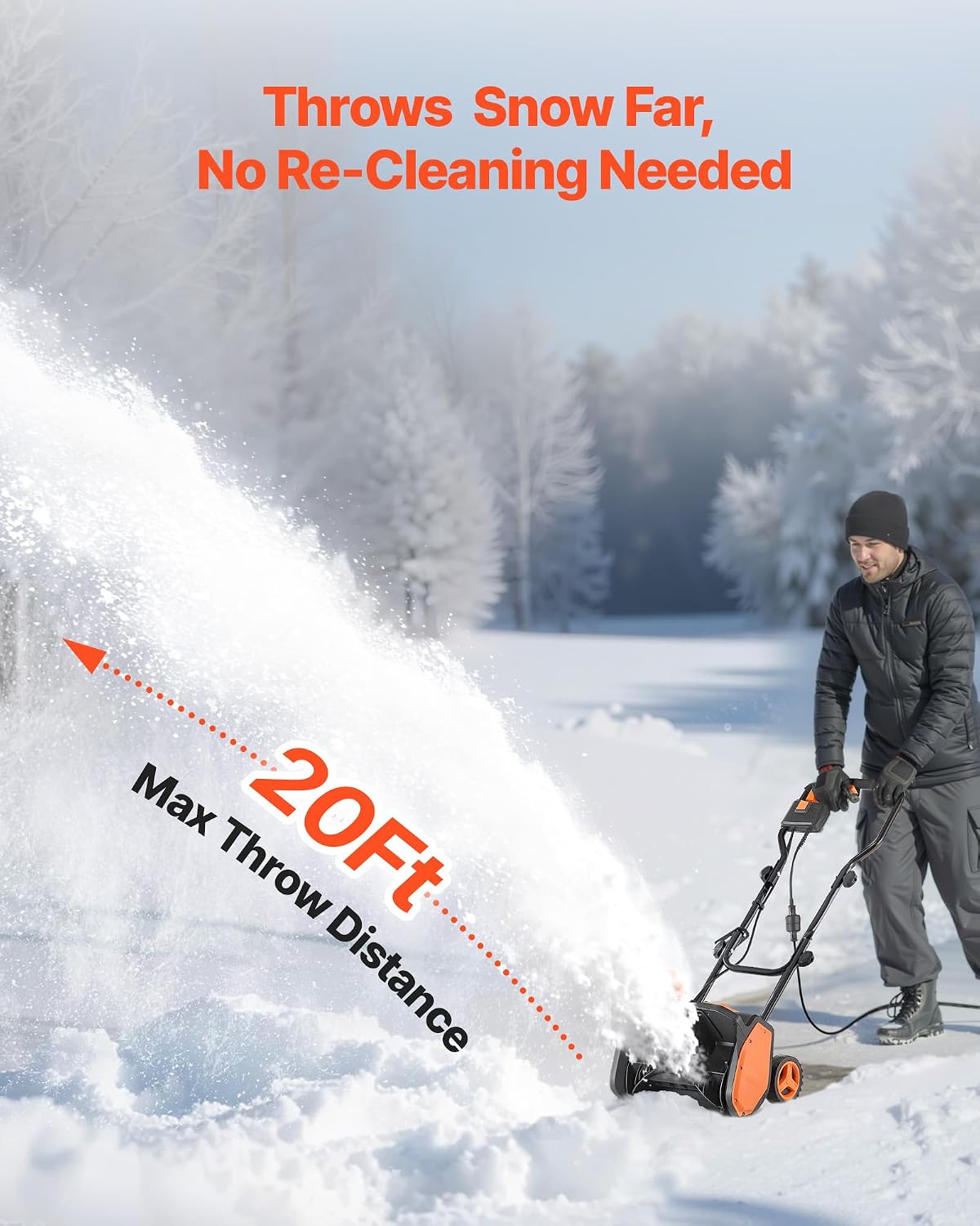 VEVOR Corded Electric Snow Shovel, 12A 17 inch Snow Shovel, 60° Adjustable Chute, 20 ft Throwing Distance, Snowthrower with Dual Safety Switch