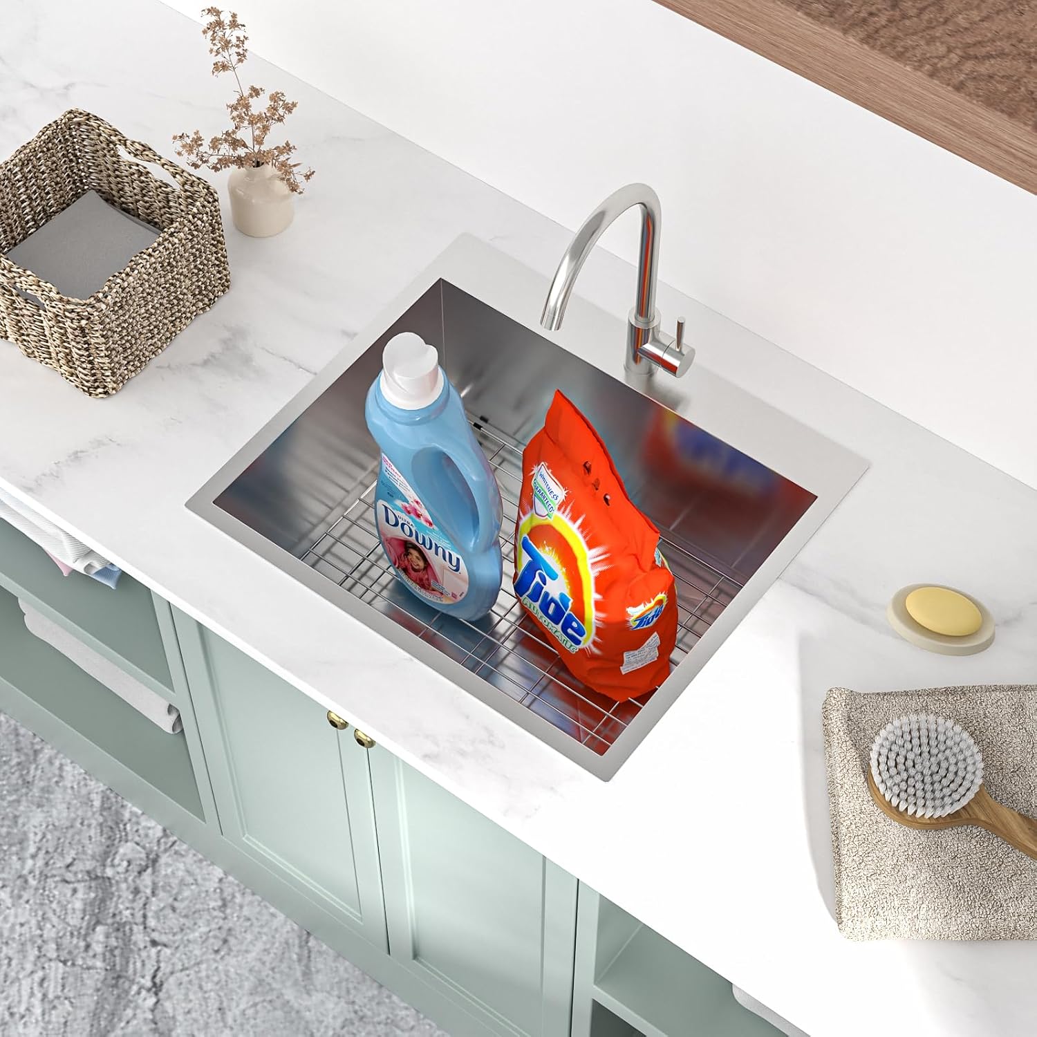 Mocoloo 13 Inch Drop in Bar Sink - 13" x 15" Small Kitchen Sink T304 Stainless Steel Handmade Single Bowl Round Corner Topmount Wet Bar Sink for