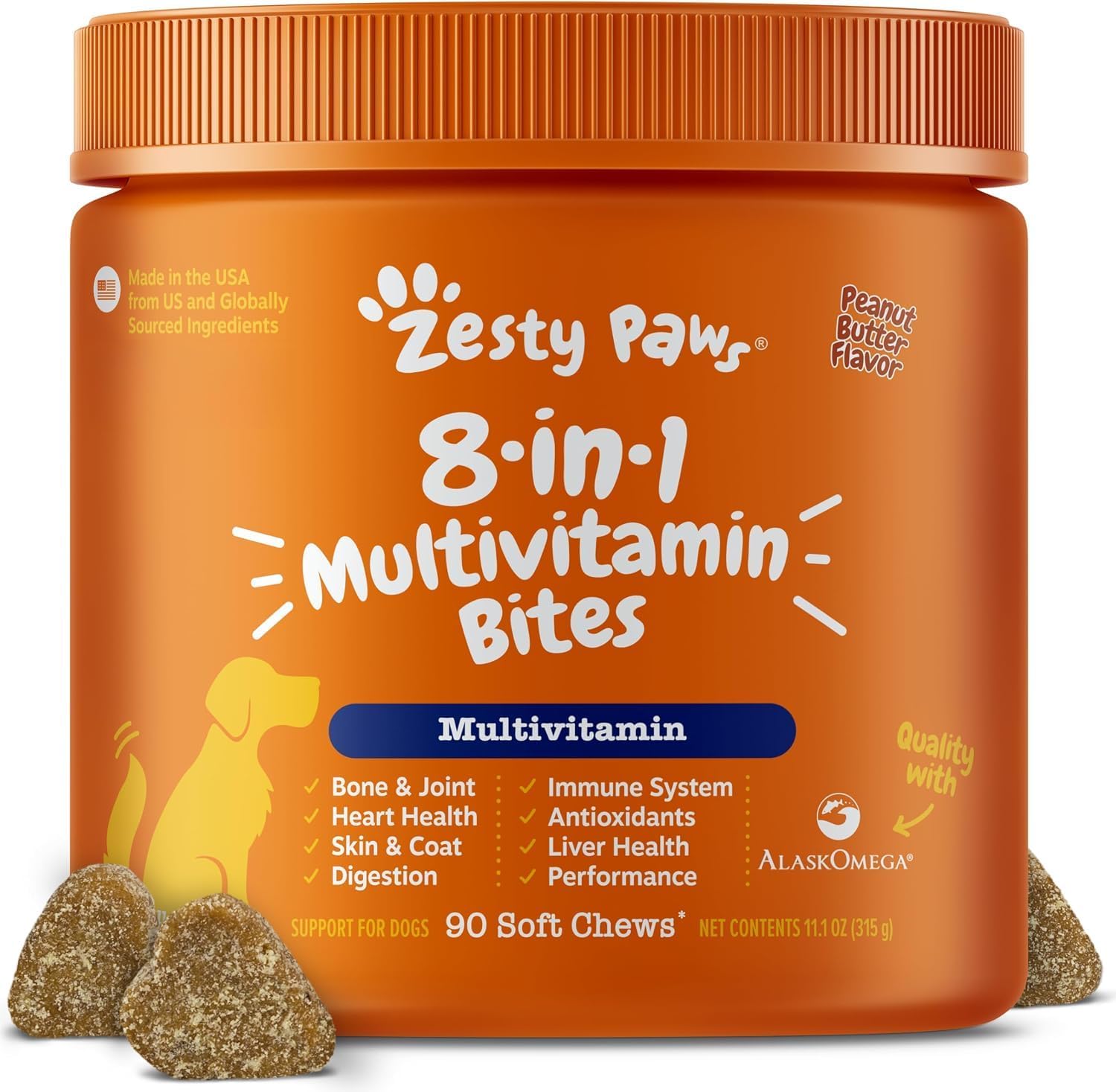 Zesty Paws Dog Multivitamin, Chewable Dog Vitamins and Supplements for Hip & Joints, Skin & Coat, Omega 3 Fish Oil for Dogs- Senior & Puppy Multivitamin- Chicken- 90ct
