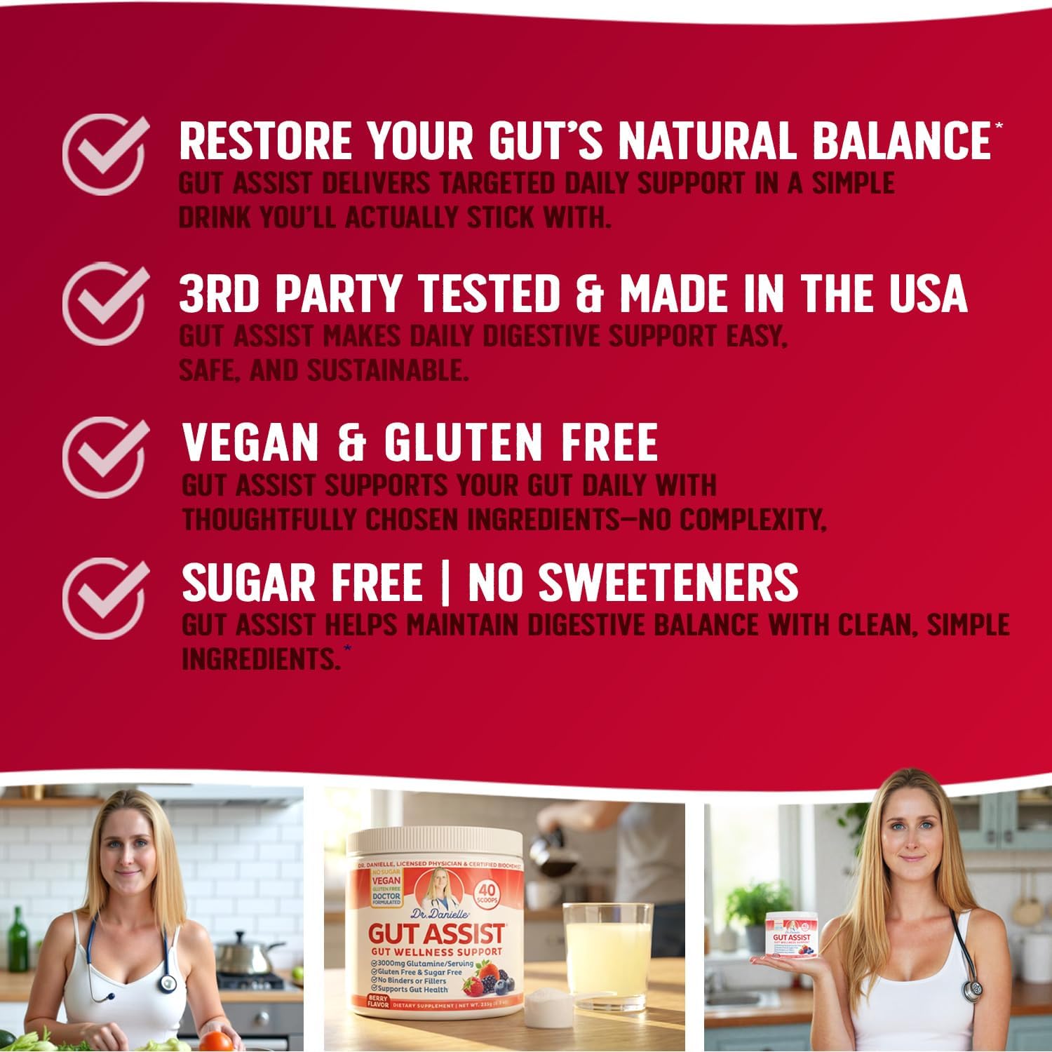 Gut Assist Leaky Gut Support Powder | 40-Servings with L-Glutamine, Arabinogalactan, Licorice Extract