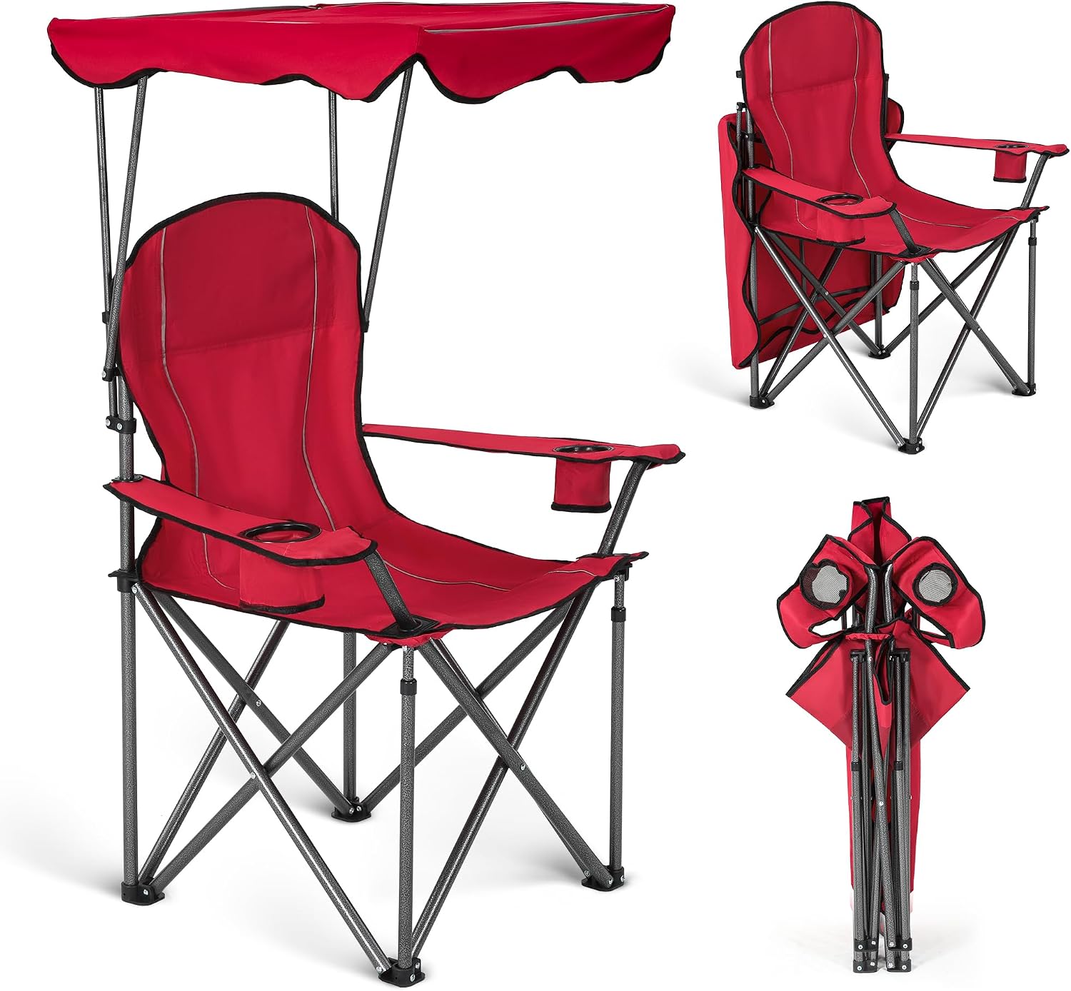 ALPHA CAMP Heavy Duty Canopy Camping Chairs with Adjustable Sunshade | Heavy duty 400 LBS, Steel Frame, Sturdy, Ergonomic,600D Oxford fabric ,Phone holder Cup holder,Carry Bag,Easy to set up