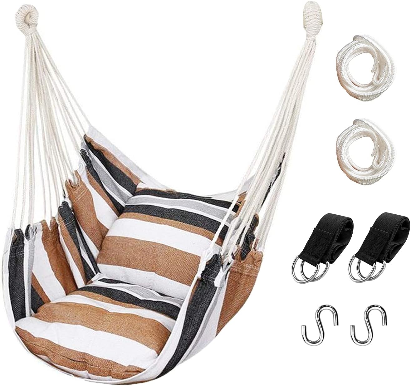 Hommtina Hammock Chair Hanging Rope Swing, Max 300 Lbs Hanging Chair with Pocket & Durability Perfect for Outdoor, Home, Bedroom, Patio