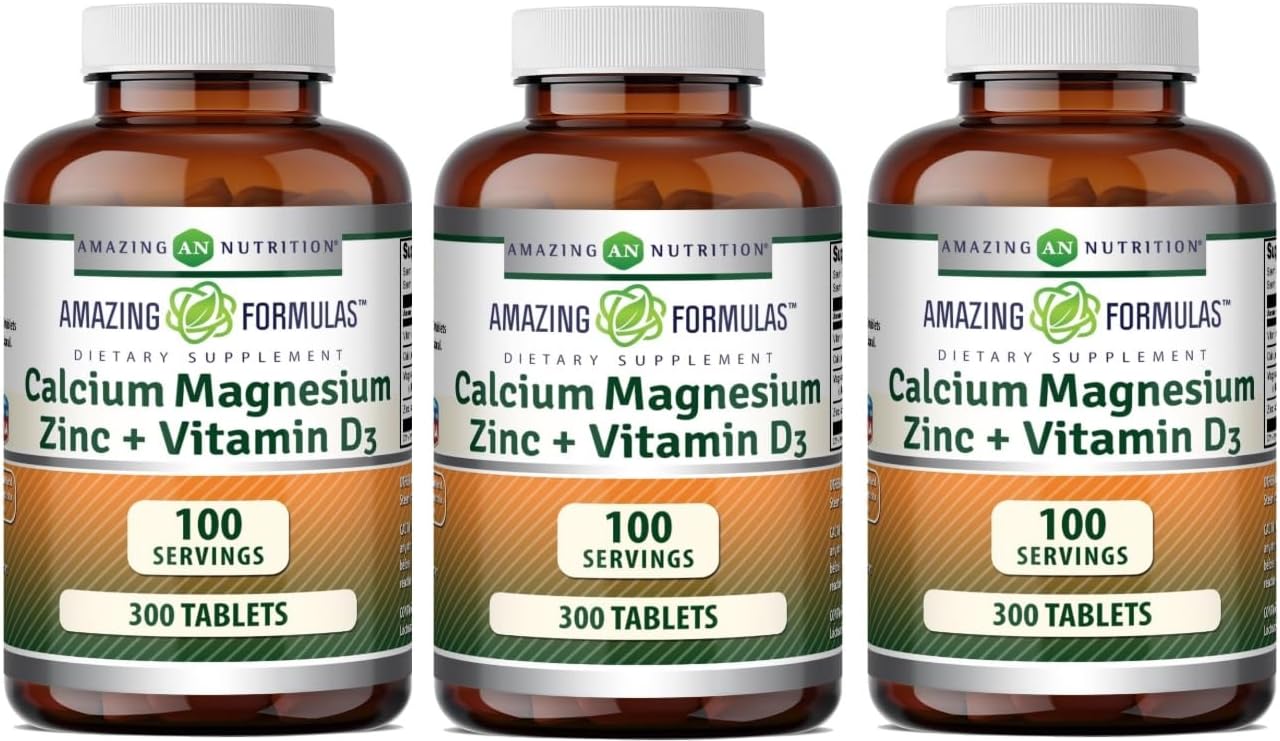 Amazing Formulas Calcium Magnesium Zinc D3-300 Tablets Per Bottle Supplement (Calcium 1000mg - Magnesium 400mg - Zinc 25mg Plus Vitamin D3 600 IU - Per Serving of 3 Tablets)