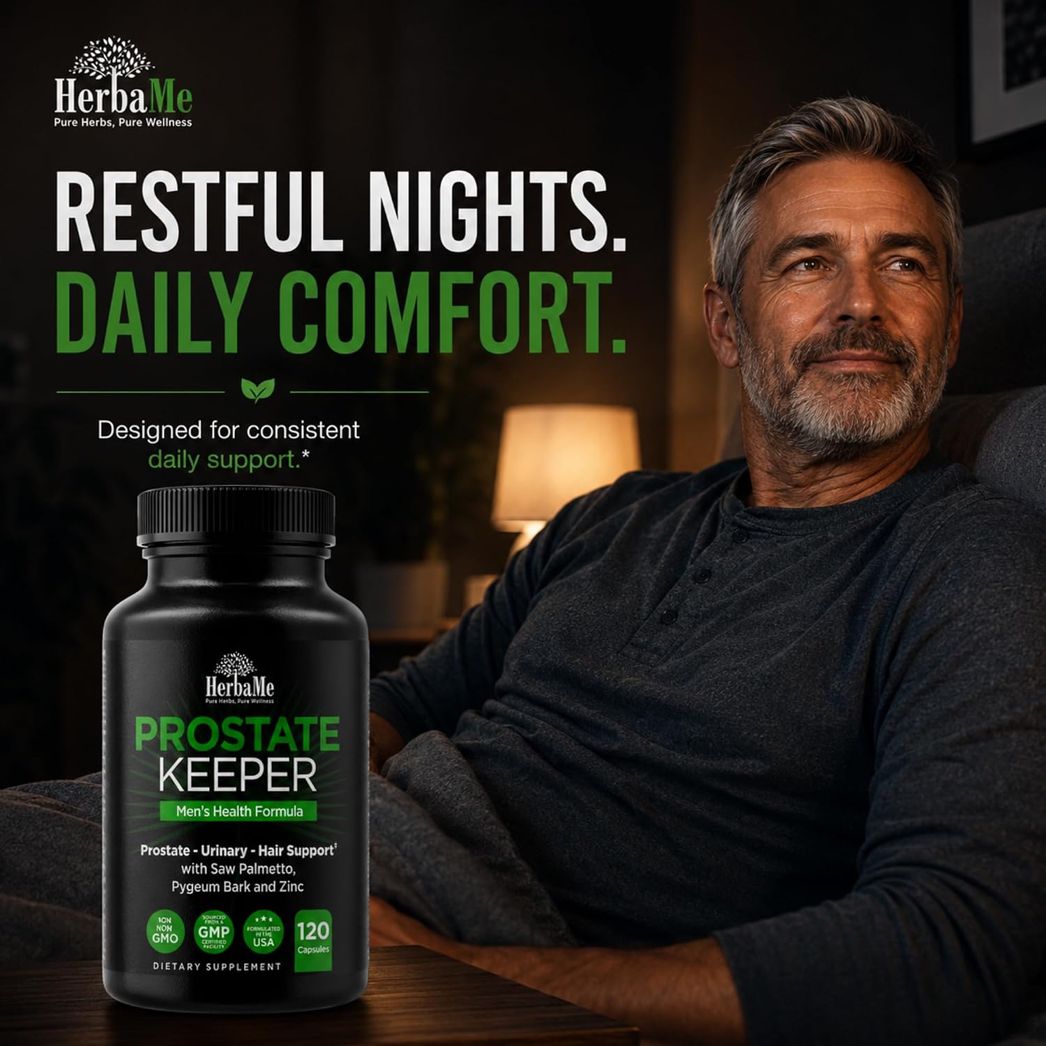 Prostate Health Supplement for Men & Urinary Support, 120 Capsules | Saw Palmetto, Pygeum Bark & Zinc for Healthy Urinary Flow, Bladder Comfort