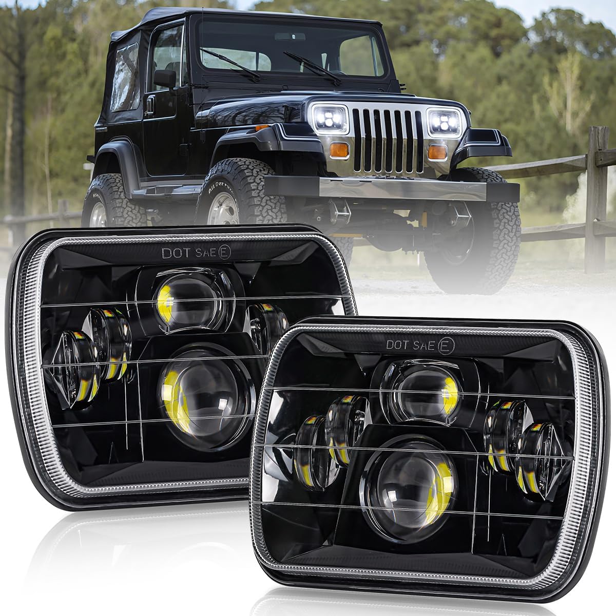 LEDMIRCY 5x7 LED Headlights, H6054 LED Headlights Hi/Lo Sealed Beam 2PCS