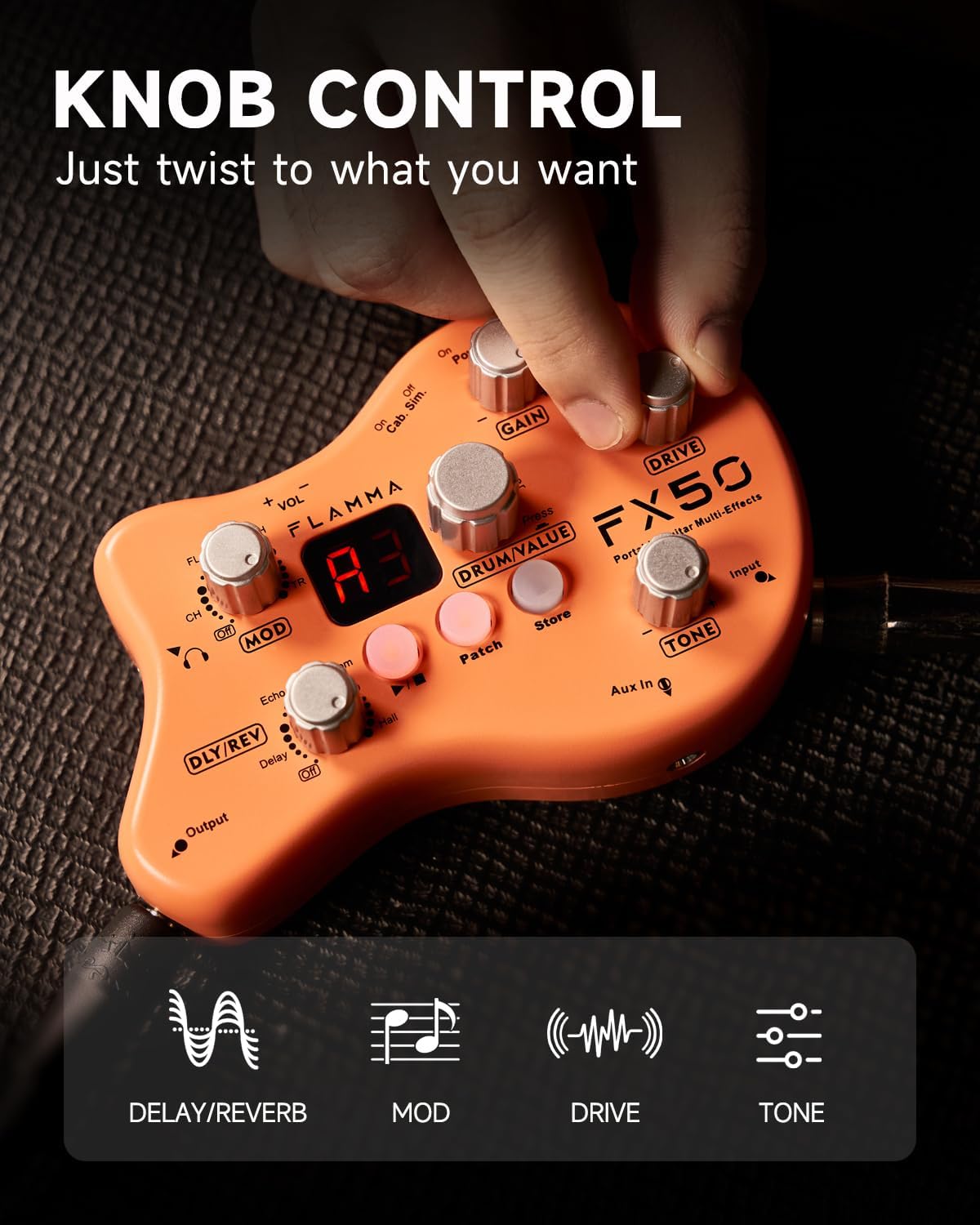FLAMMA FX100 Guitar Multi-effects Pedal with 55 Amp Models 151 Built-in Effects 80' Looper 40 Drum Machine 10 3rd Party IR Slots Headphone OTG for