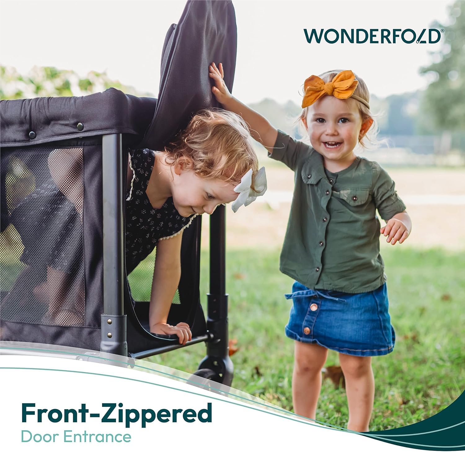 WonderFold W2 Stroller Wagon, Steel Frame, 2 Seater, Black
